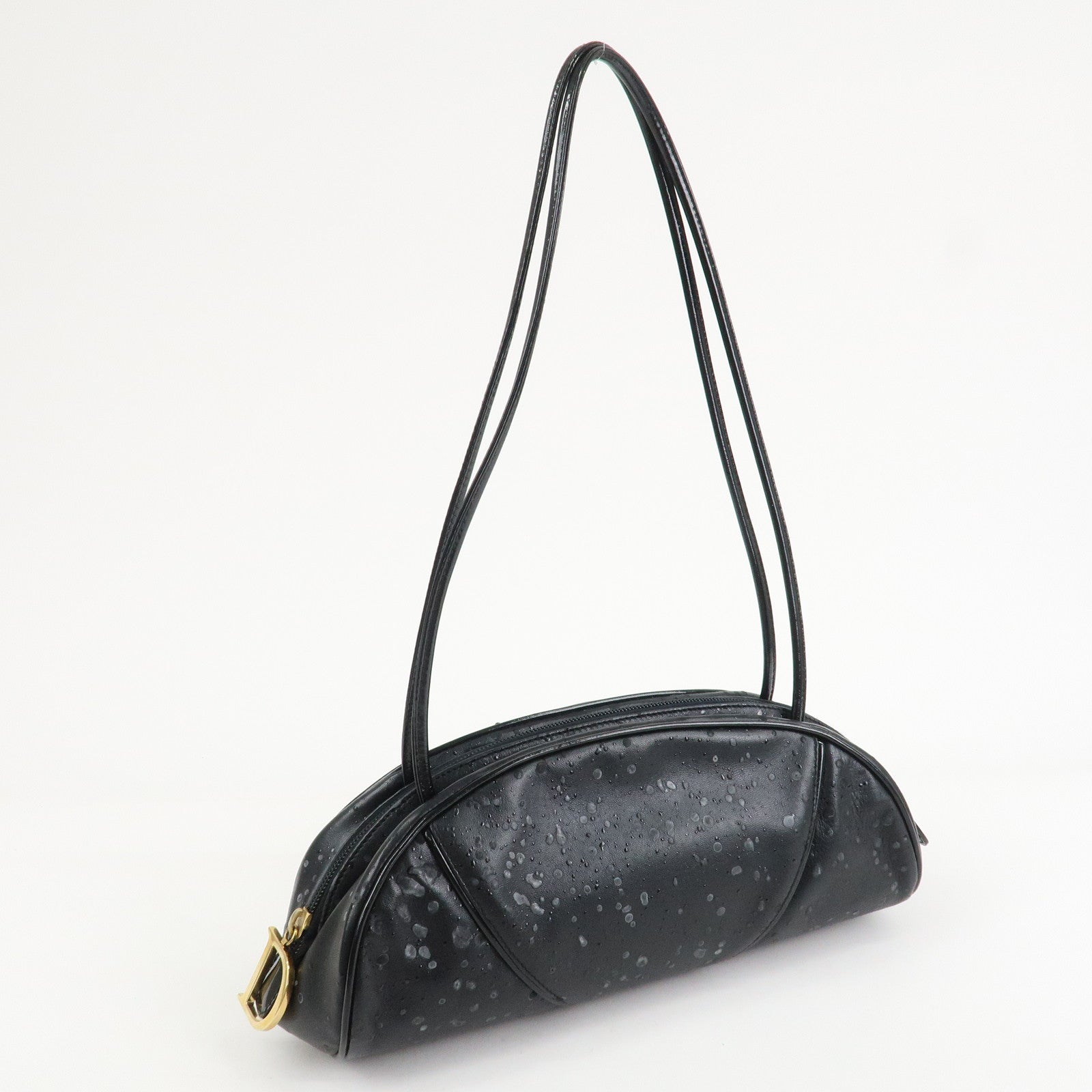 Christian Dior Leather Patent Leather Shoulder Bag Hand Bag Black