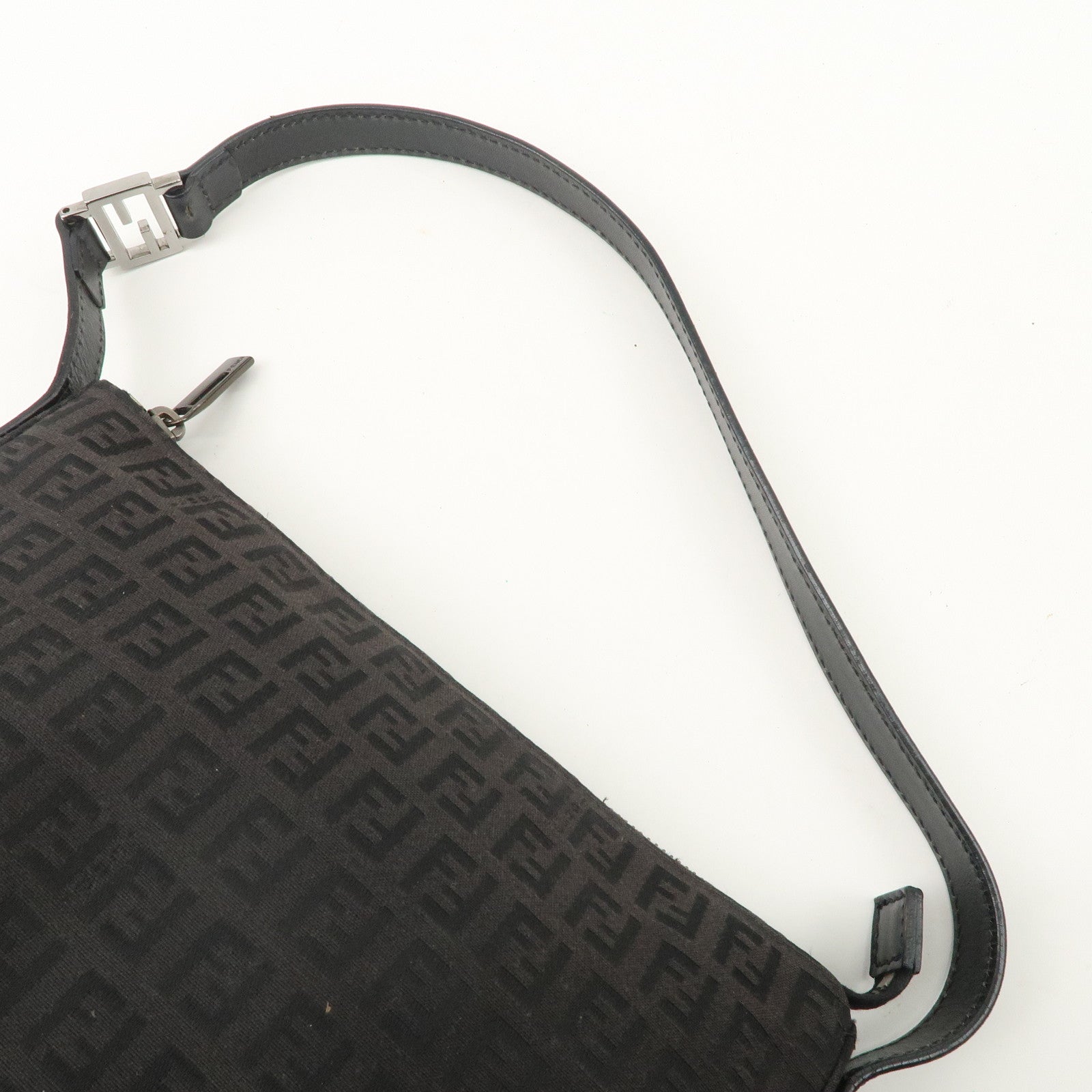 FENDI Zucchino Canvas Leather Shoulder Bag Black Brown 8BR444 Used