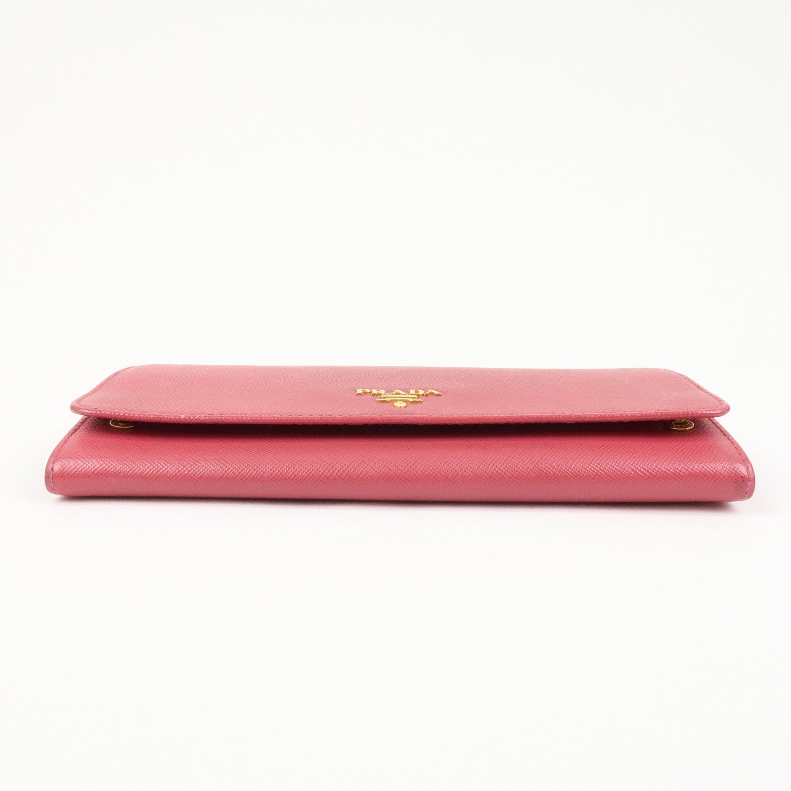 PRADA Logo Saffiano Leather WOC Chain Long Wallet Pink 1M1290