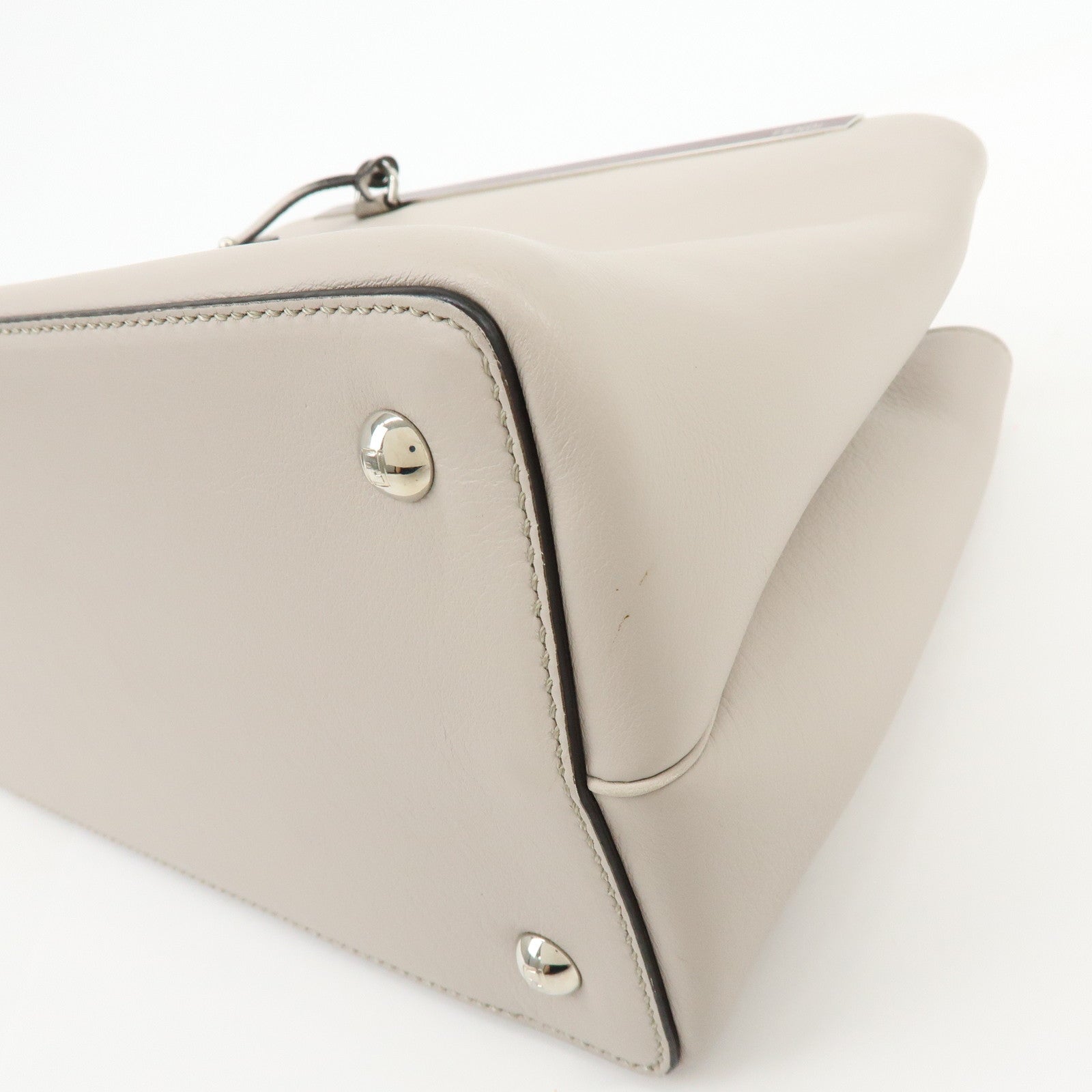 FENDI Petit 2Jours Leather 2Way Bag Hand Bag Beige 8BH25