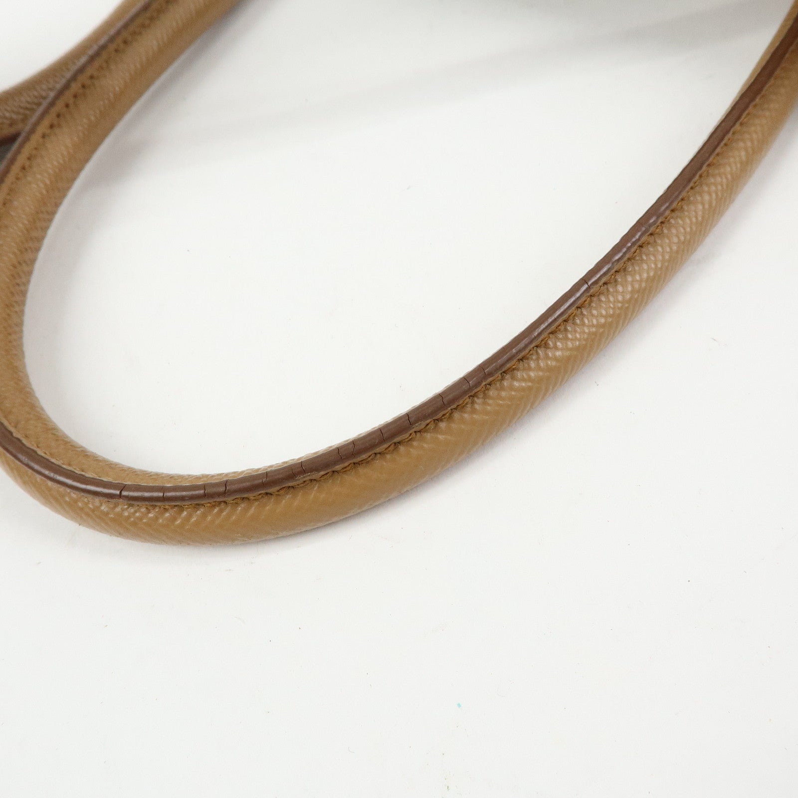 PRADA Triangle Logo Canvas Leather Tote Bag Beige Brown B2756T