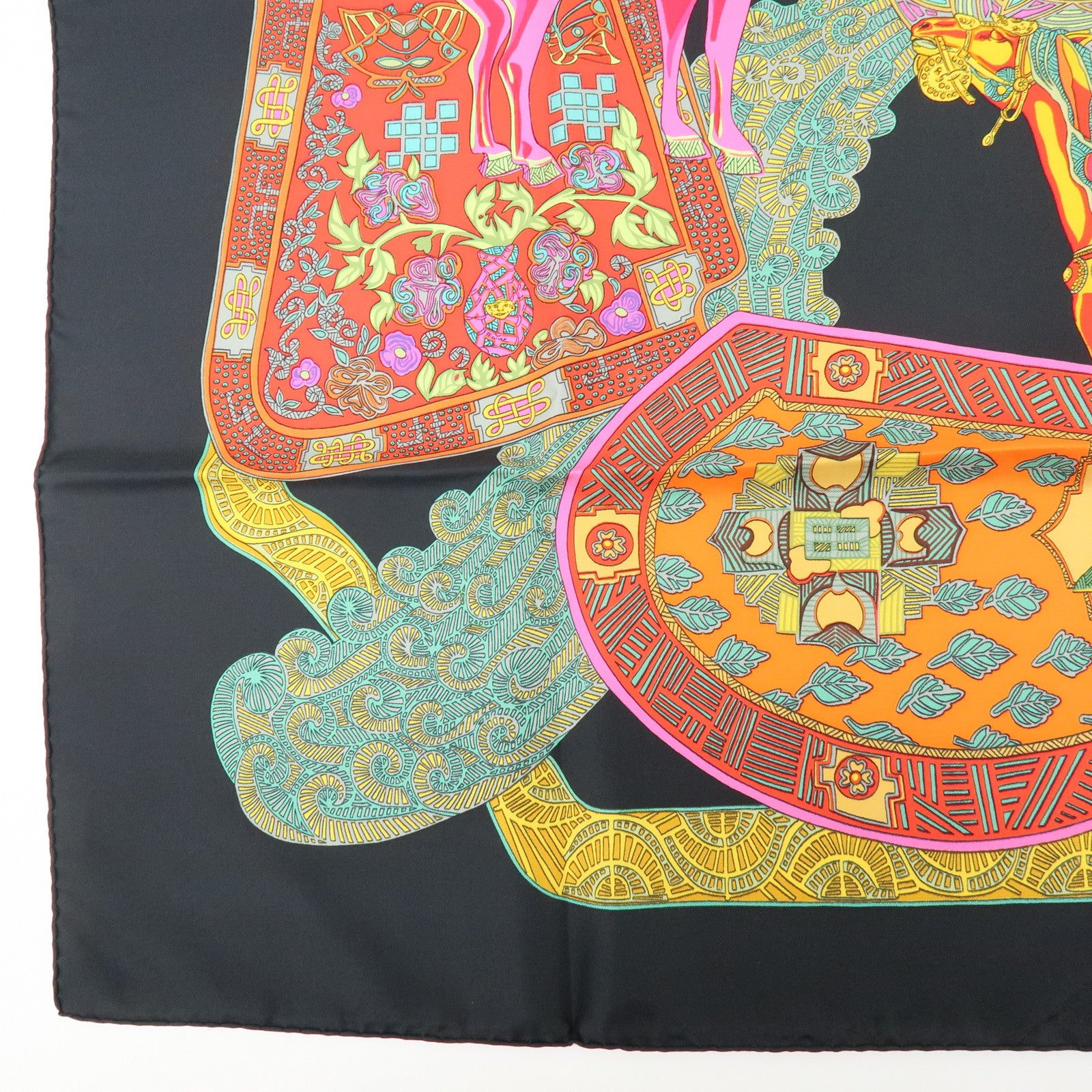 HERMES Carre 90 Silk 100% Scarf ART des STEPPES Horse Print Black