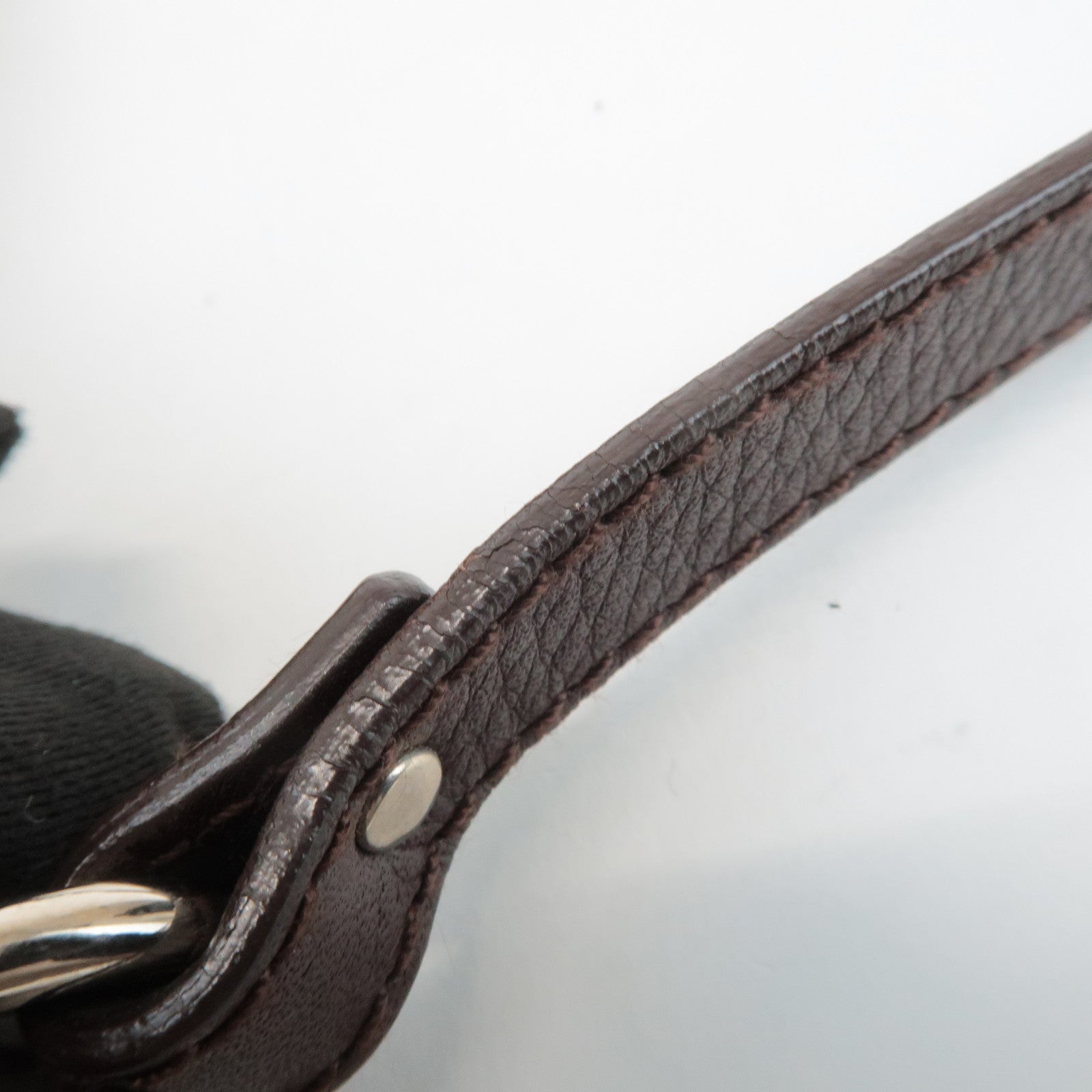 Ferragamo Gancini Leather Cotton Accessoires Pouch Hand Bag Brown Used