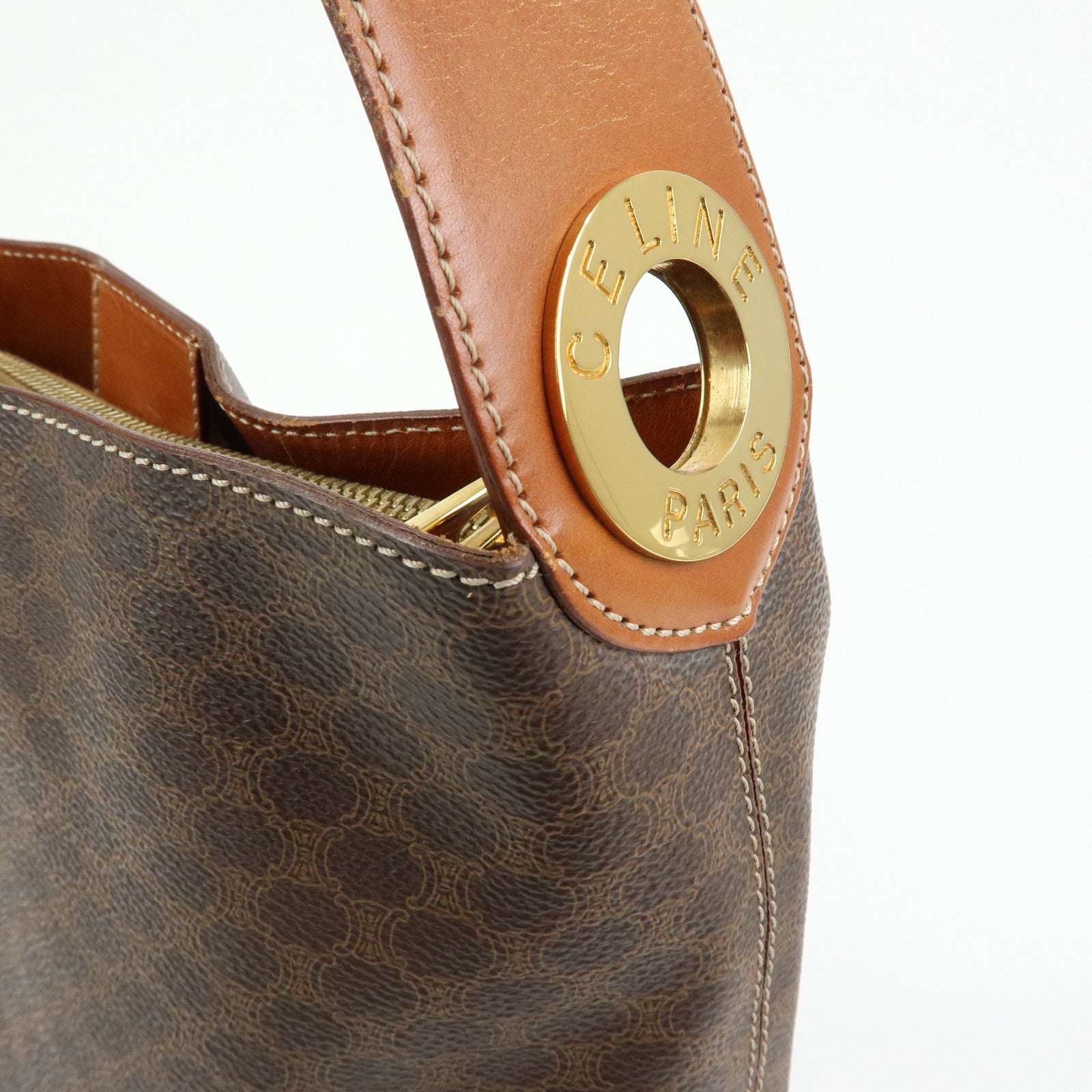 CELINE Macadam PVC Leather Shoulder Bag Hand Bag Brown