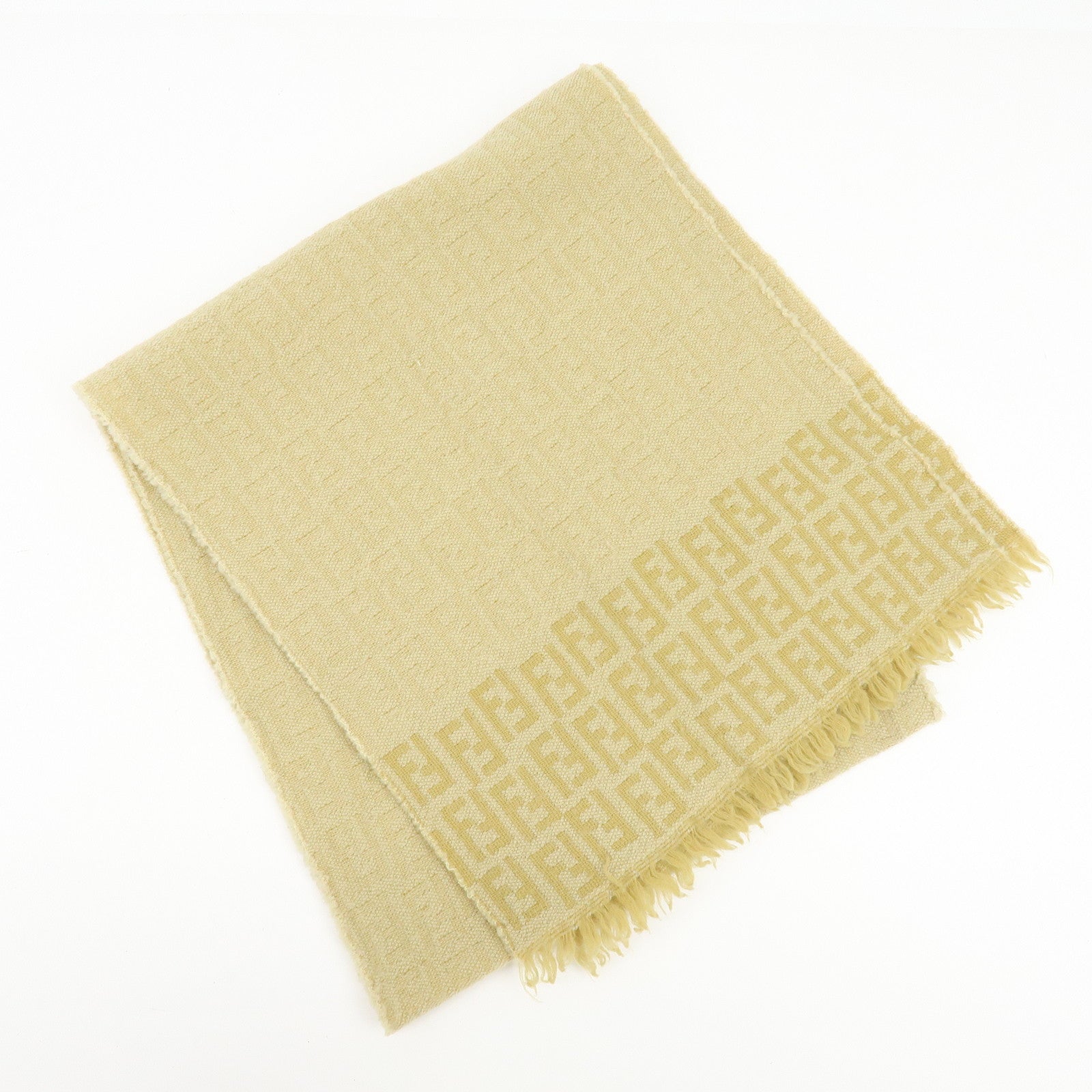 FENDI Zucca Wool 100% Scarf Yellow Beige