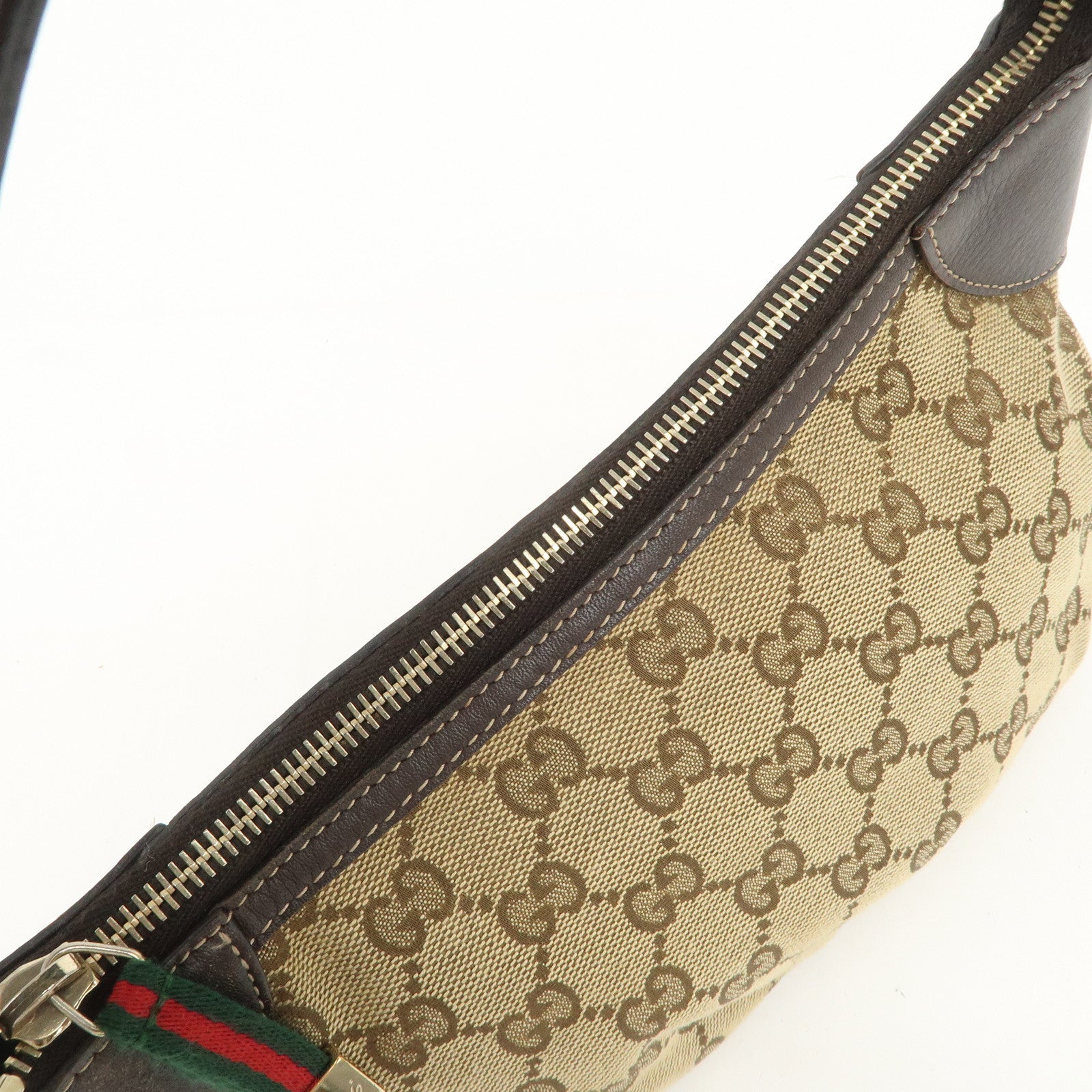 GUCCI Sherry Leather Accessory Poach Hand Bag Brown 224093