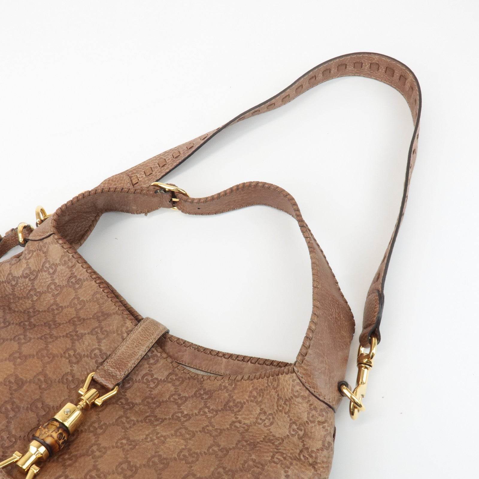 GUCCI New Jackie Bamboo Guccissima Leather Shoulder Bag Brown 218491 Used