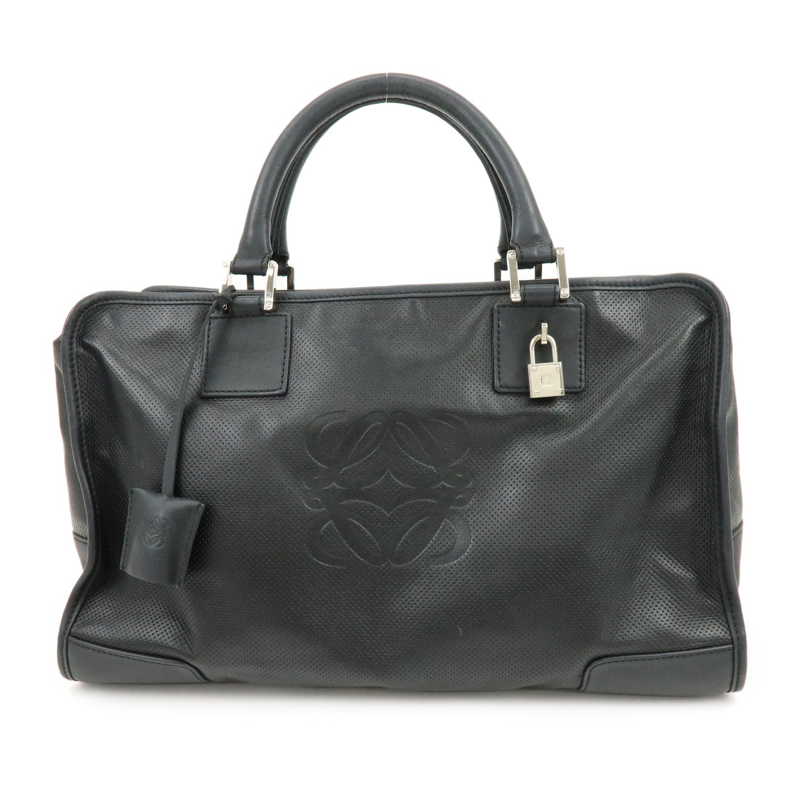 LOEWE Anagram Leather Amazona 36 Hand Bag Boston Bag Black