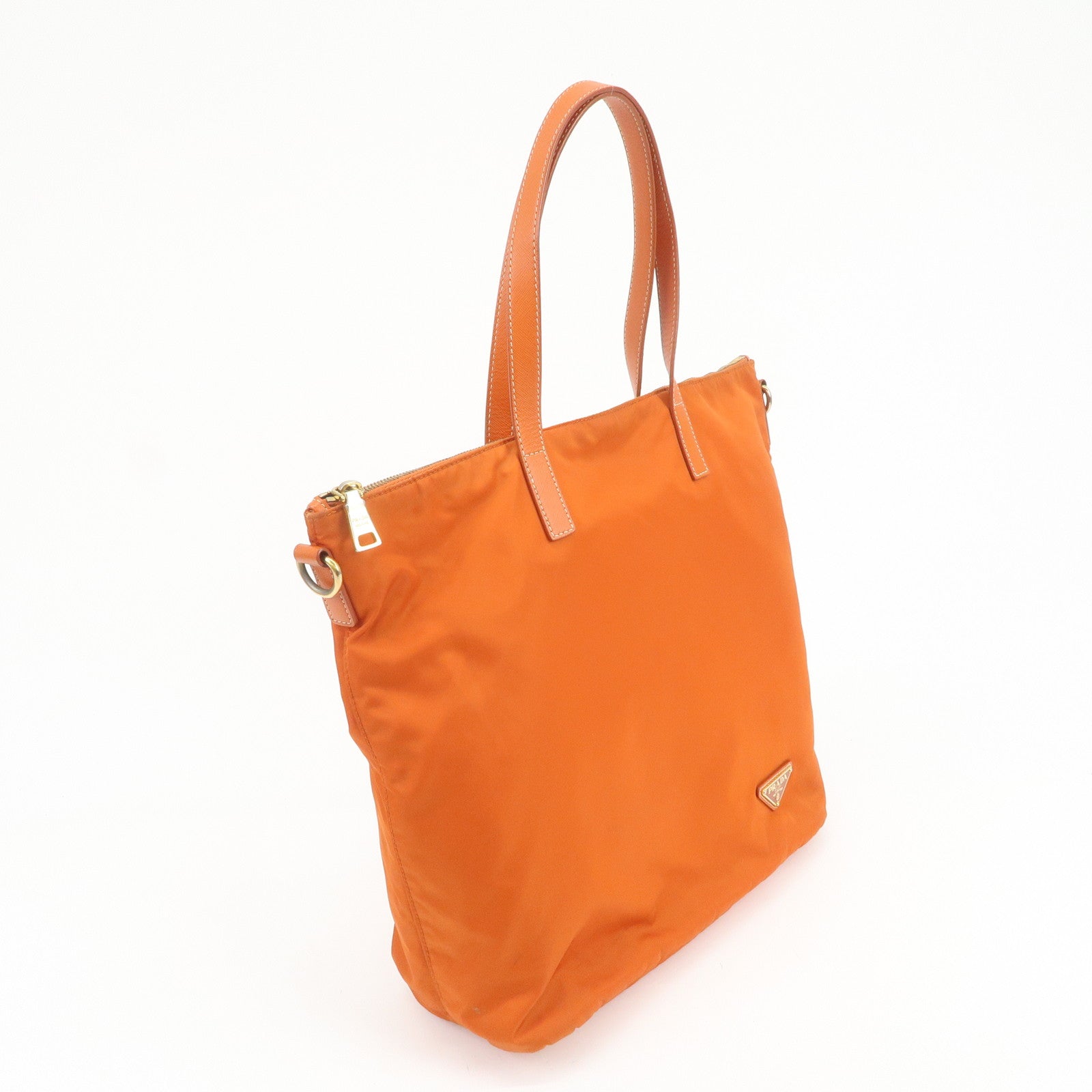 PRADA Nylon Saffiano Leather Tote Bag Hand Bag Orange