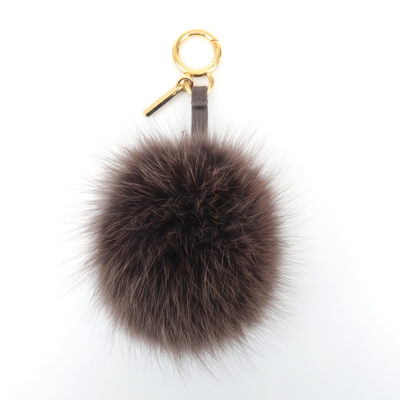 FENDI Fur Pom Pom Bag Charm Key Chain Brown Used