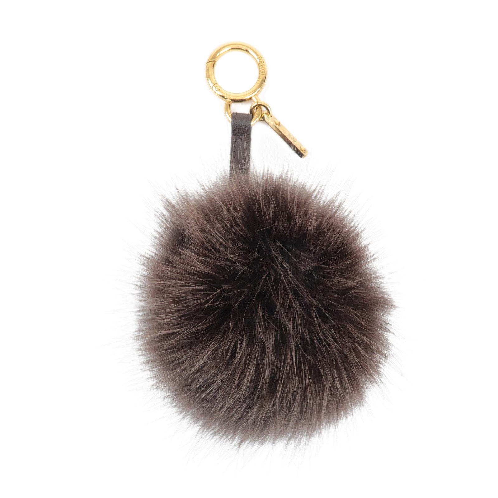 FENDI Fur Pom Pom Bag Charm Key Chain Brown Used