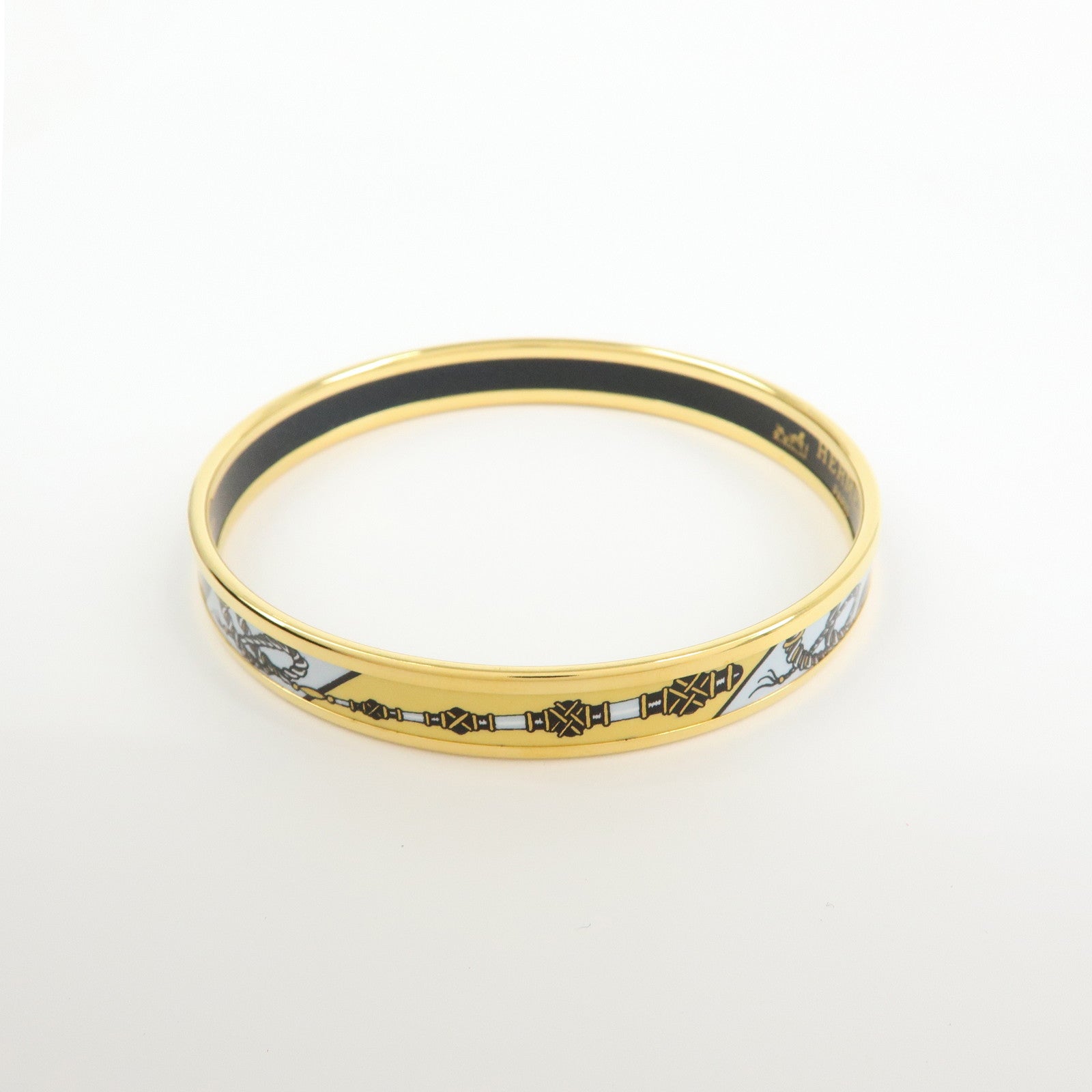 HERMES Email PM Bracelet Bangle Black Gold