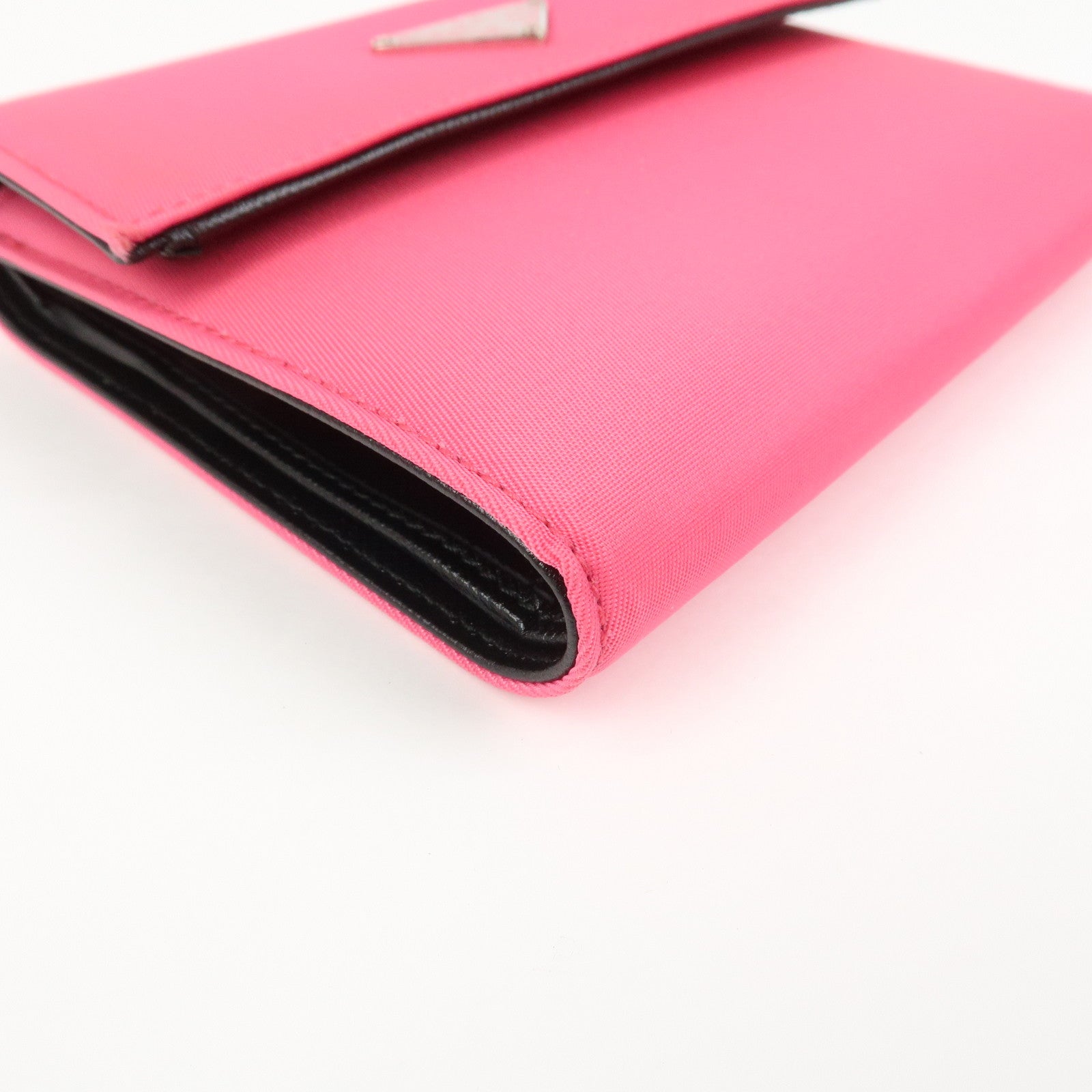 PRADA Triangle Logo Tessuto Nylon Mini Compact Wallet Neon Pink