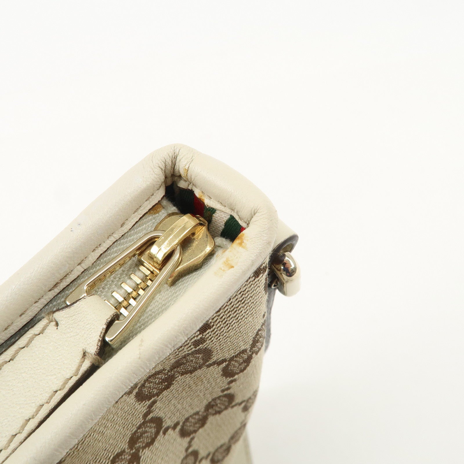 GUCCI Interlocking G GG Canvas Leather Shoulder Bag Beige 16998 Used