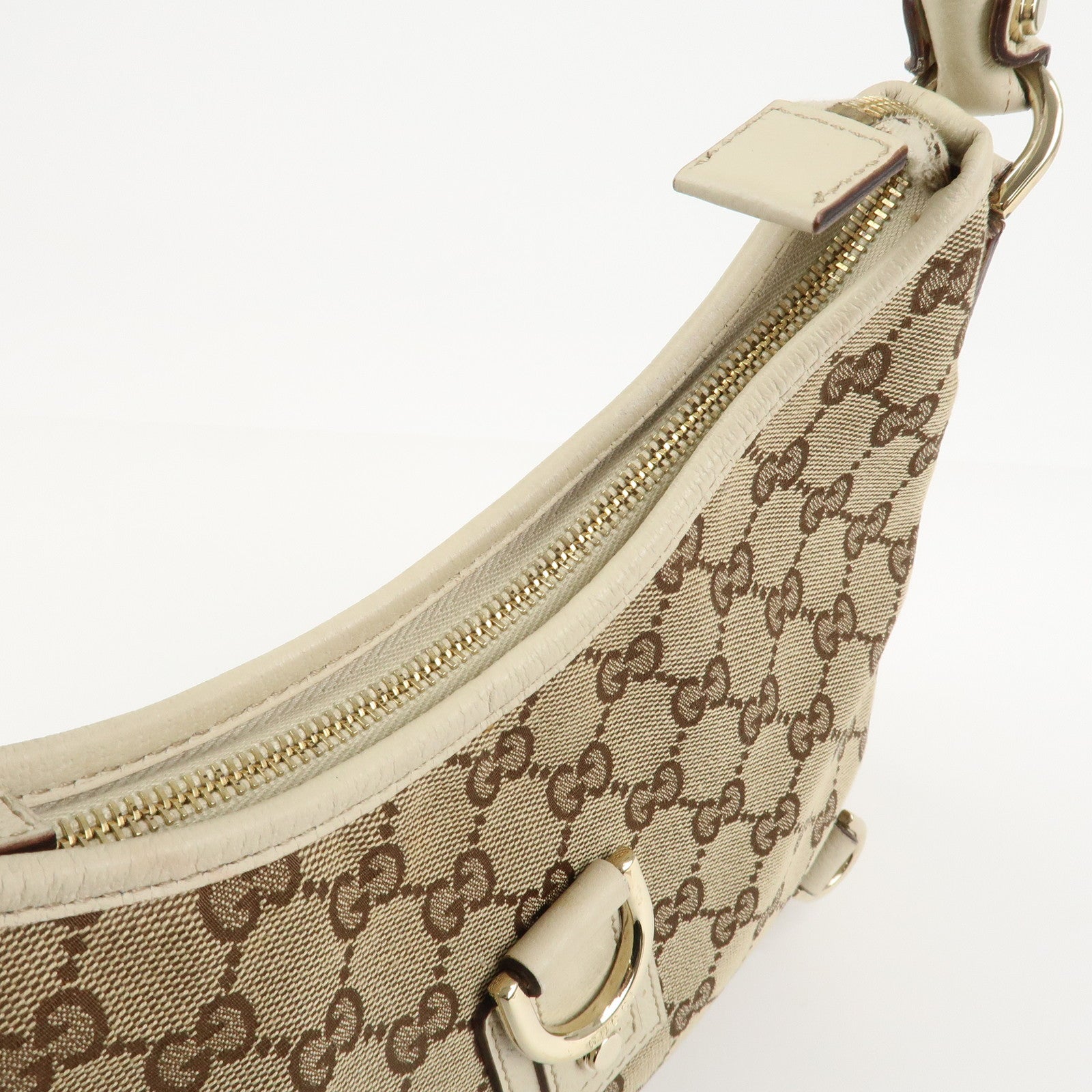 GUCCI Abbey GG Canvas Leather Shoulder Bag Beige Ivory 130738 Used