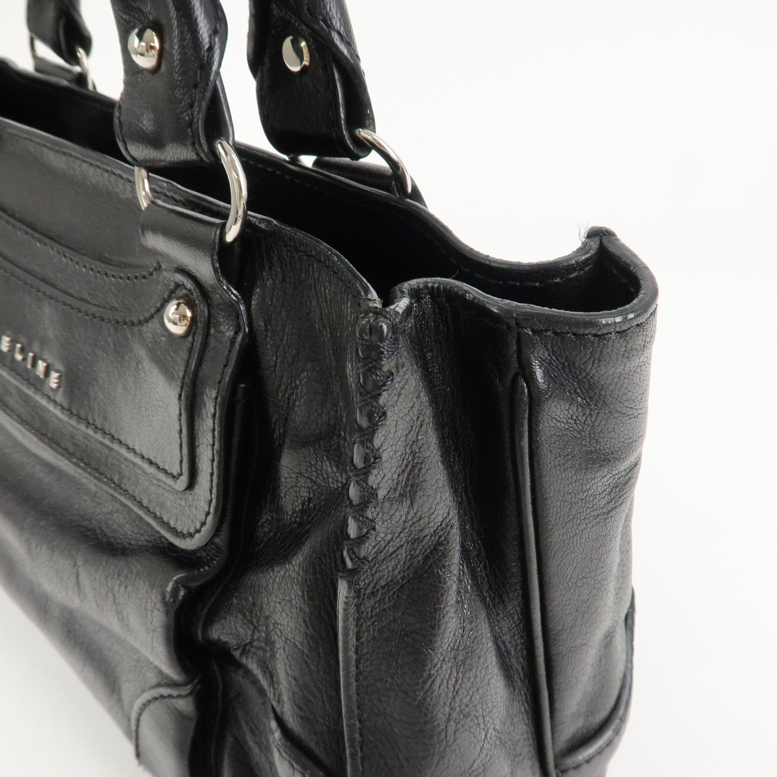 CELINE Boogie Bag Leather Hand Bag Tote Bag Black