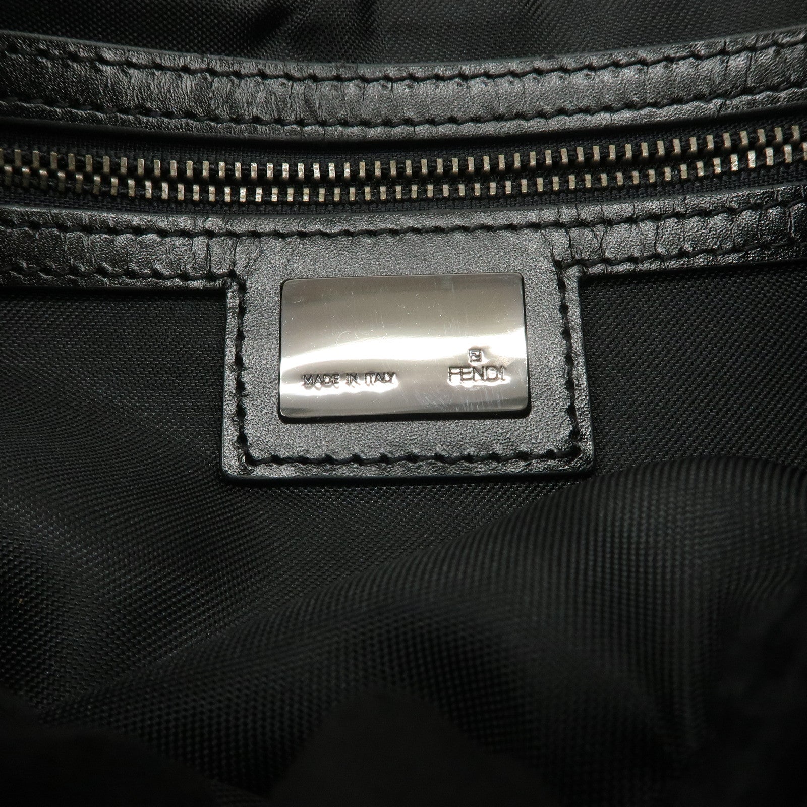 FENDI Zucchino Canvas Leather Shoulder Bag Black 8BR320