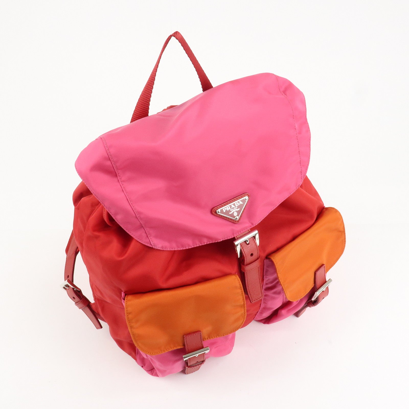 PRADA Triangle Logo Nylon Leather Backpack Ruck Sack Pink B6677 Used