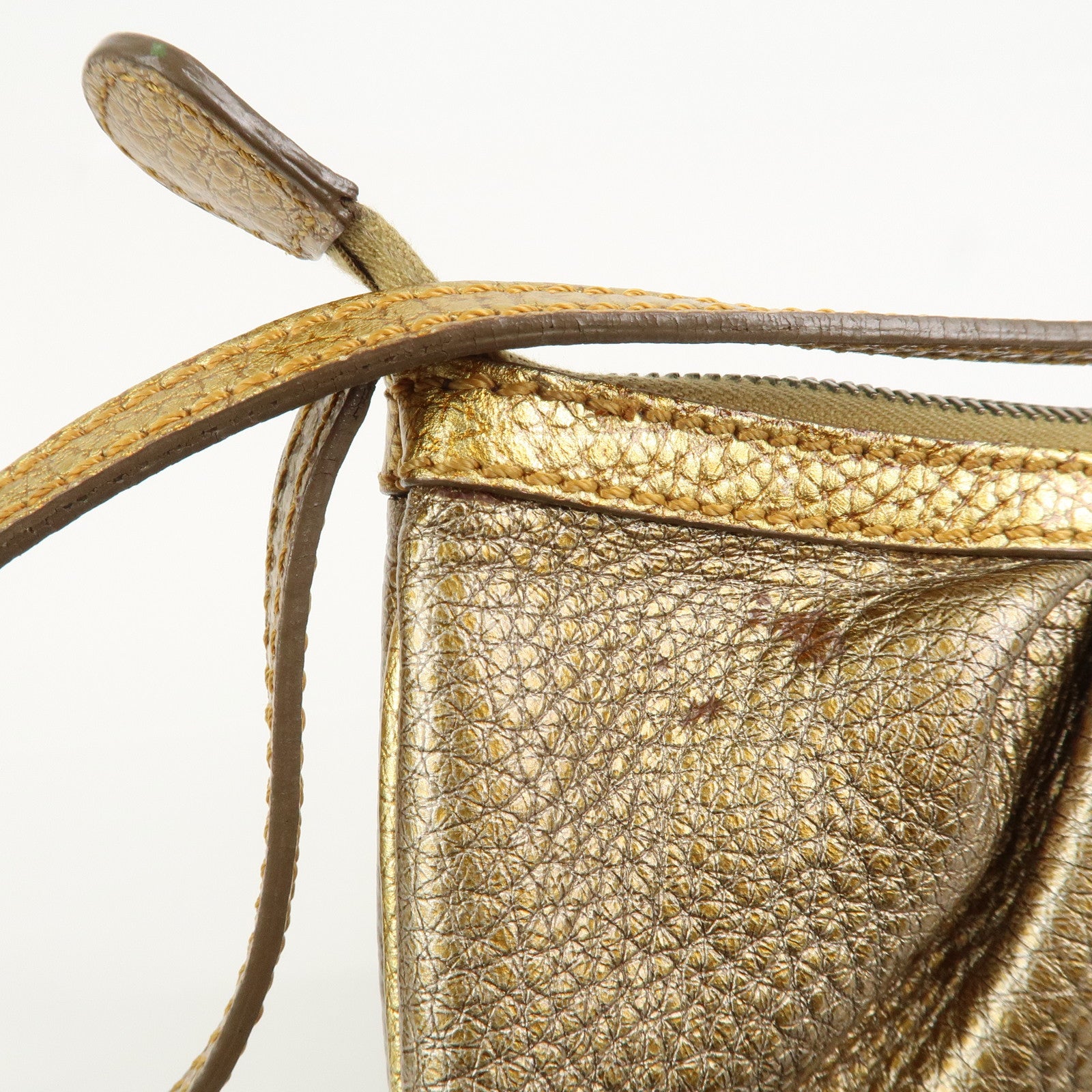 FENDI Leather Accessory Pouch Hand Bag Shoulder Bag Gold 8BR566