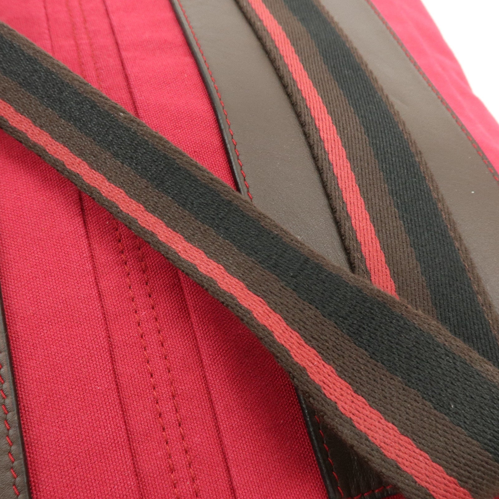 HERMES Trocadéro Vertical MM Canvas Calf Leather Tote Bag Red Brown