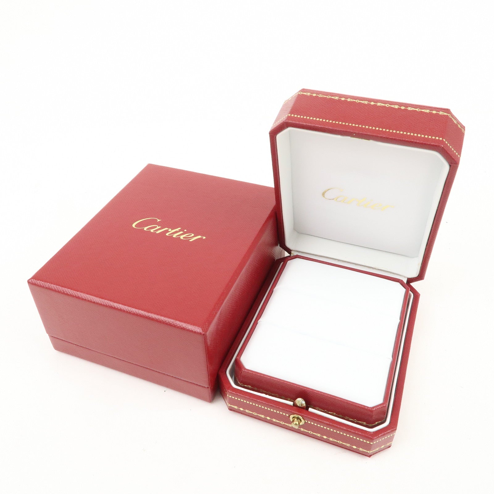 Cartier Set of 3 Jewelry Boxes Pair Ring Boxes Red Gold