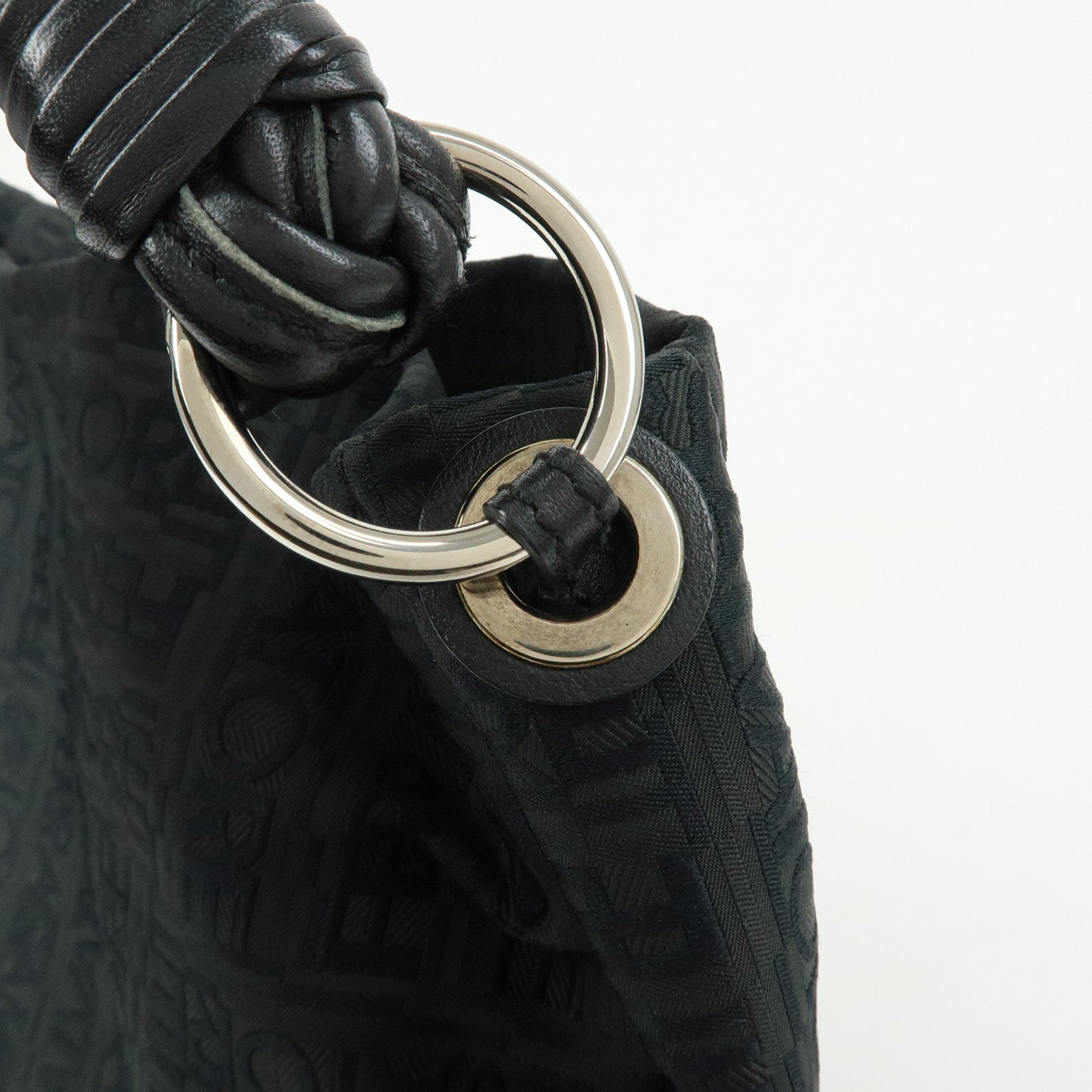 Ferragamo Canvas Leather Shoulder Bag Tote Bag Hand Bag Black