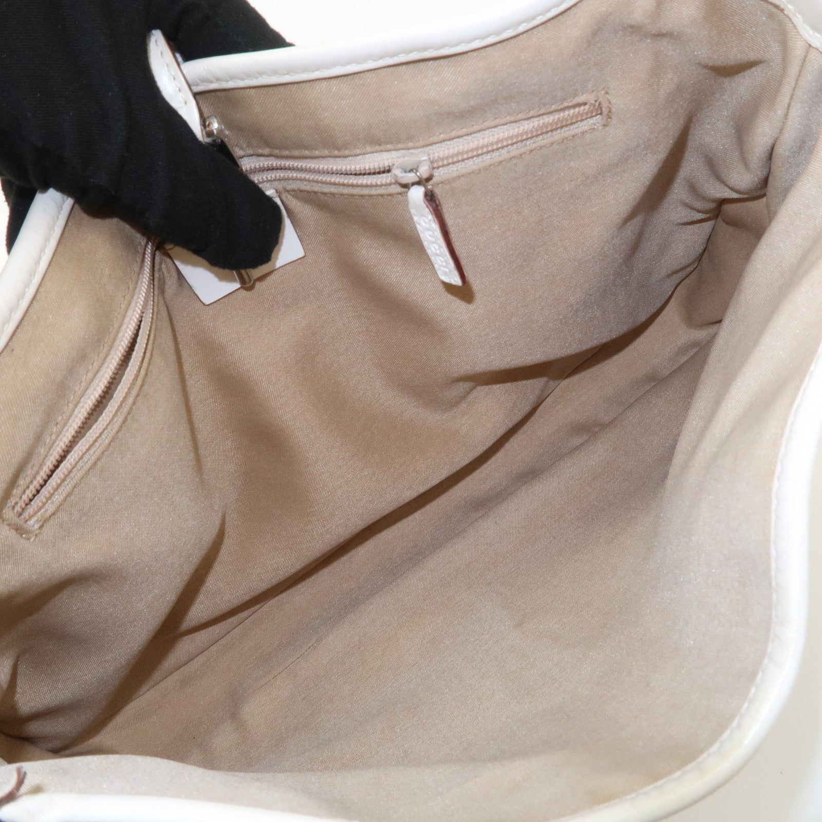 GUCCI Jackie GG Canvas Leather Shoulder Bag Beige White