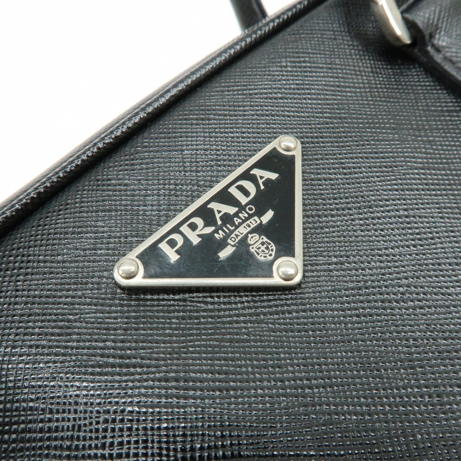 PRADA Triangle Logo Saffiano Leather Hand Bag Shoulder Bag Black