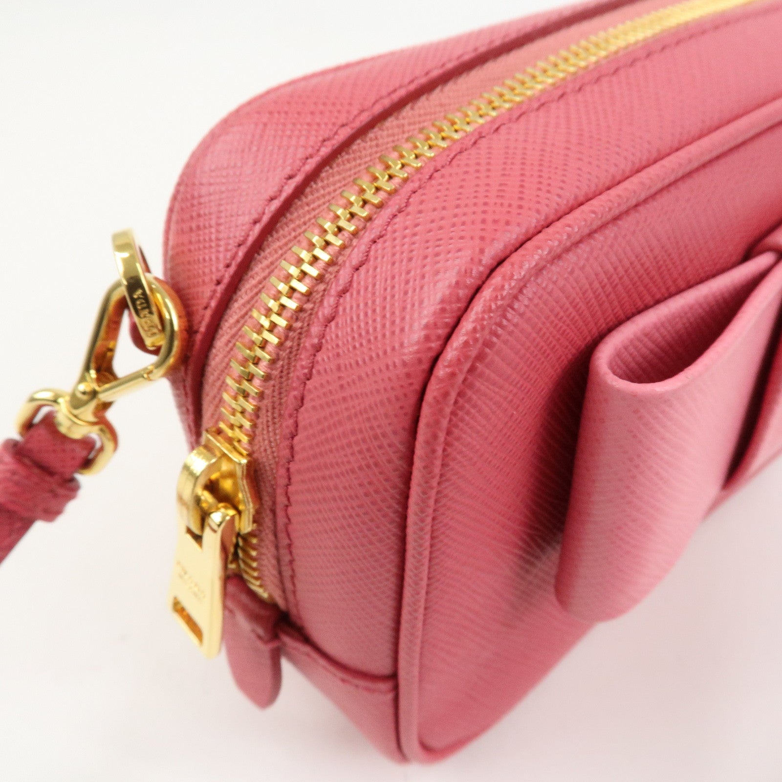 PRADA Saffiano Leather Ribbon Mini Camera Shoulder Bag Pink 1N1674