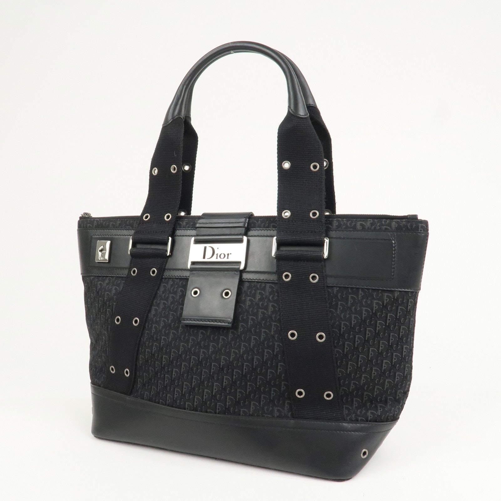 Christian Dior Trotter Canvas Leather Hand Bag Tote Bag Black