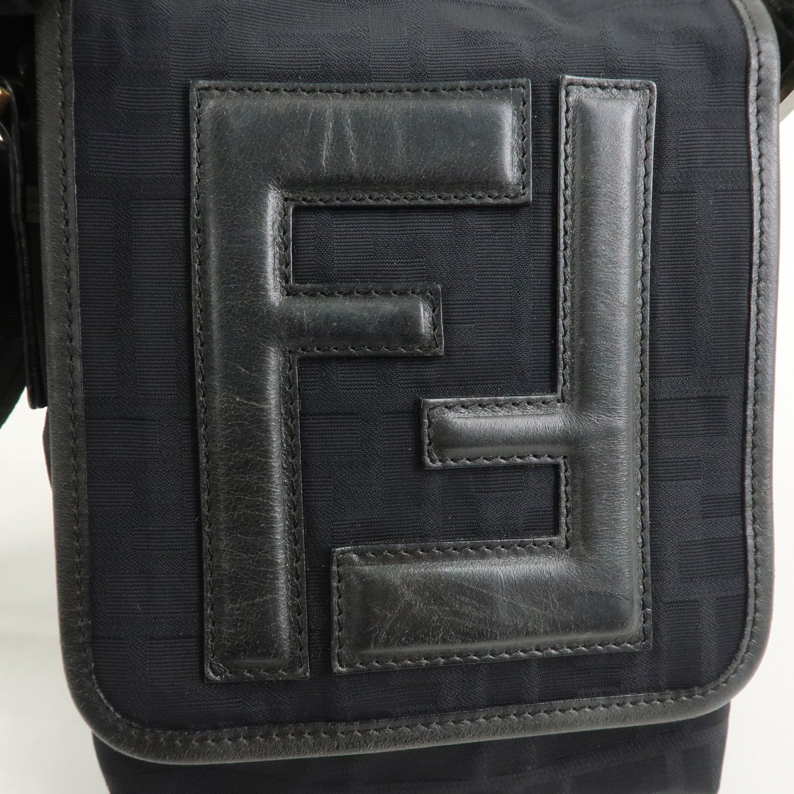 FENDI Zucca Canvas Leather Shoulder Bag Crossbody Bag Black7VA155