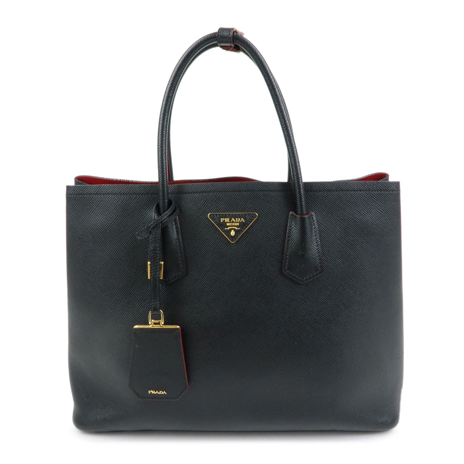 PRADA Triangle Logo Saffiano Leather Tote Bag Hand Bag Black BN2756