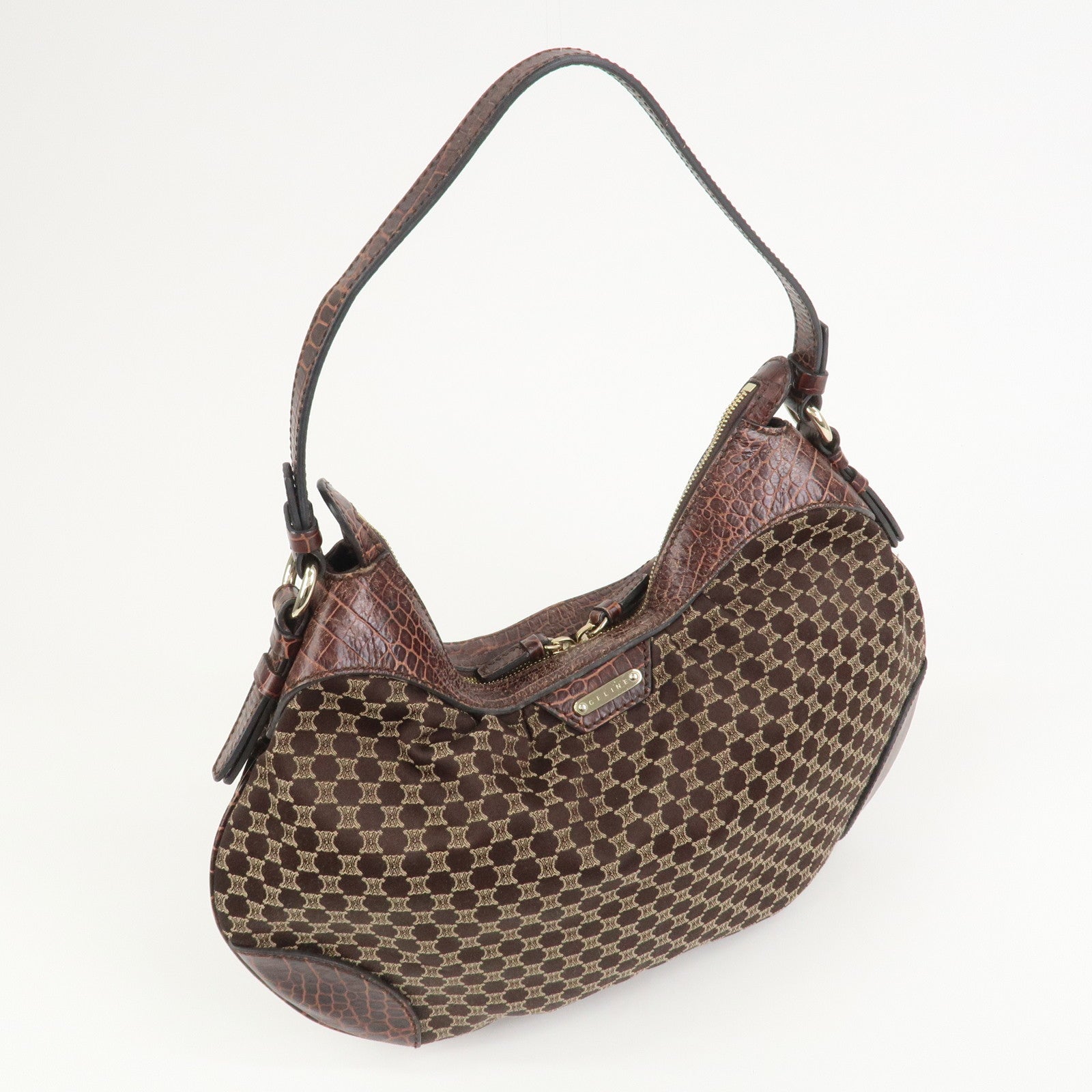 CELINE Macadam Canvas Embossed Leather Bittersweet Shoulder Bag