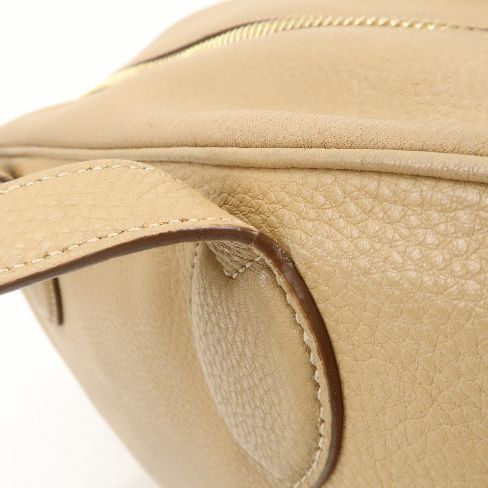 PRADA Leather Boston Bag Hand Bag Beige Gold BL8062