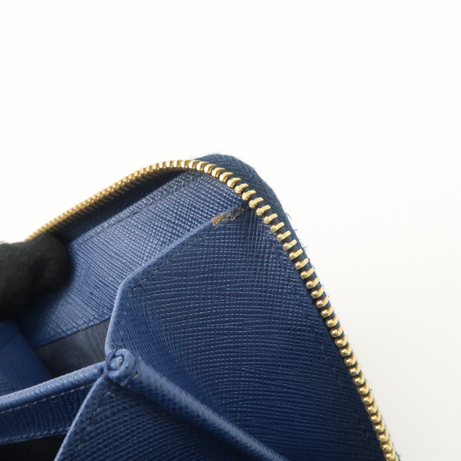 PRADA Logo Leather Round Zippy Bi-fold Wallet Blue 1ML522 Used