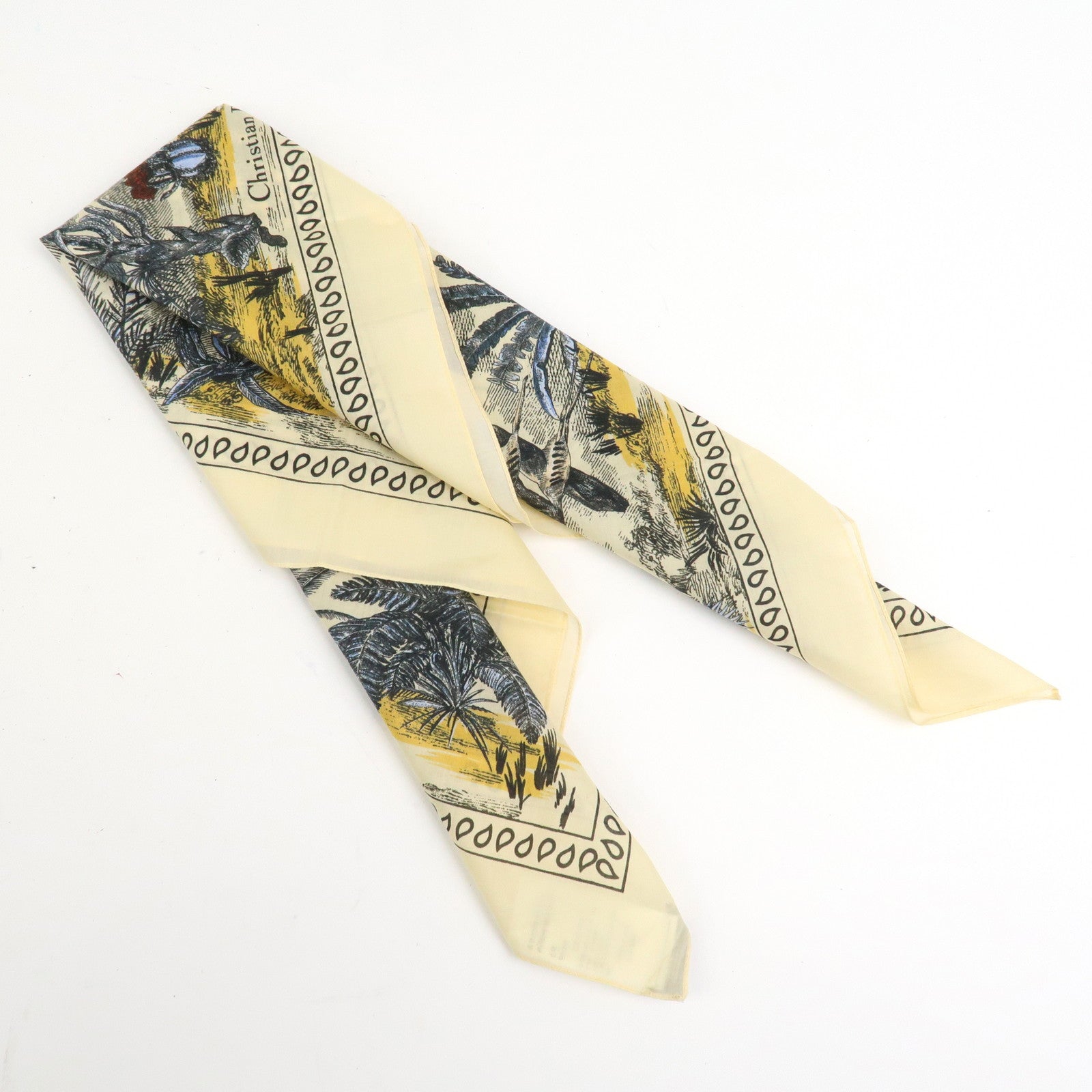 Christian Dior Cotton100% Scarf Cactus Butterfly 55×55 Yellow Beige