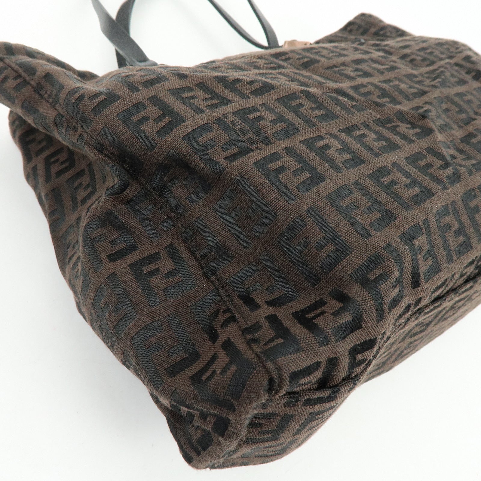 FENDI Zucchino Canvas Leather Tote Bag Hand Bag Brown 8BH018