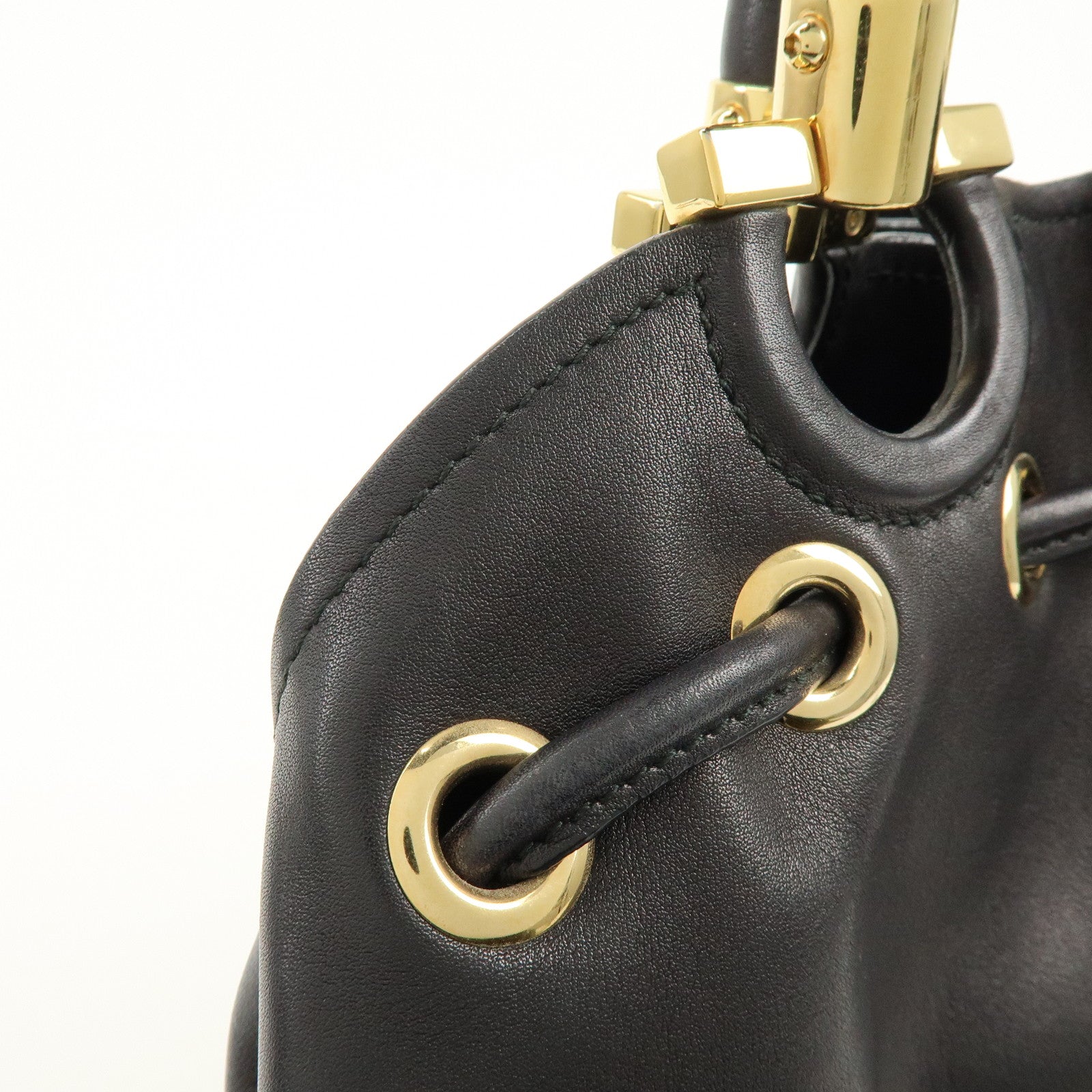 Ferragamo Gancini Leather Hand Bag Black