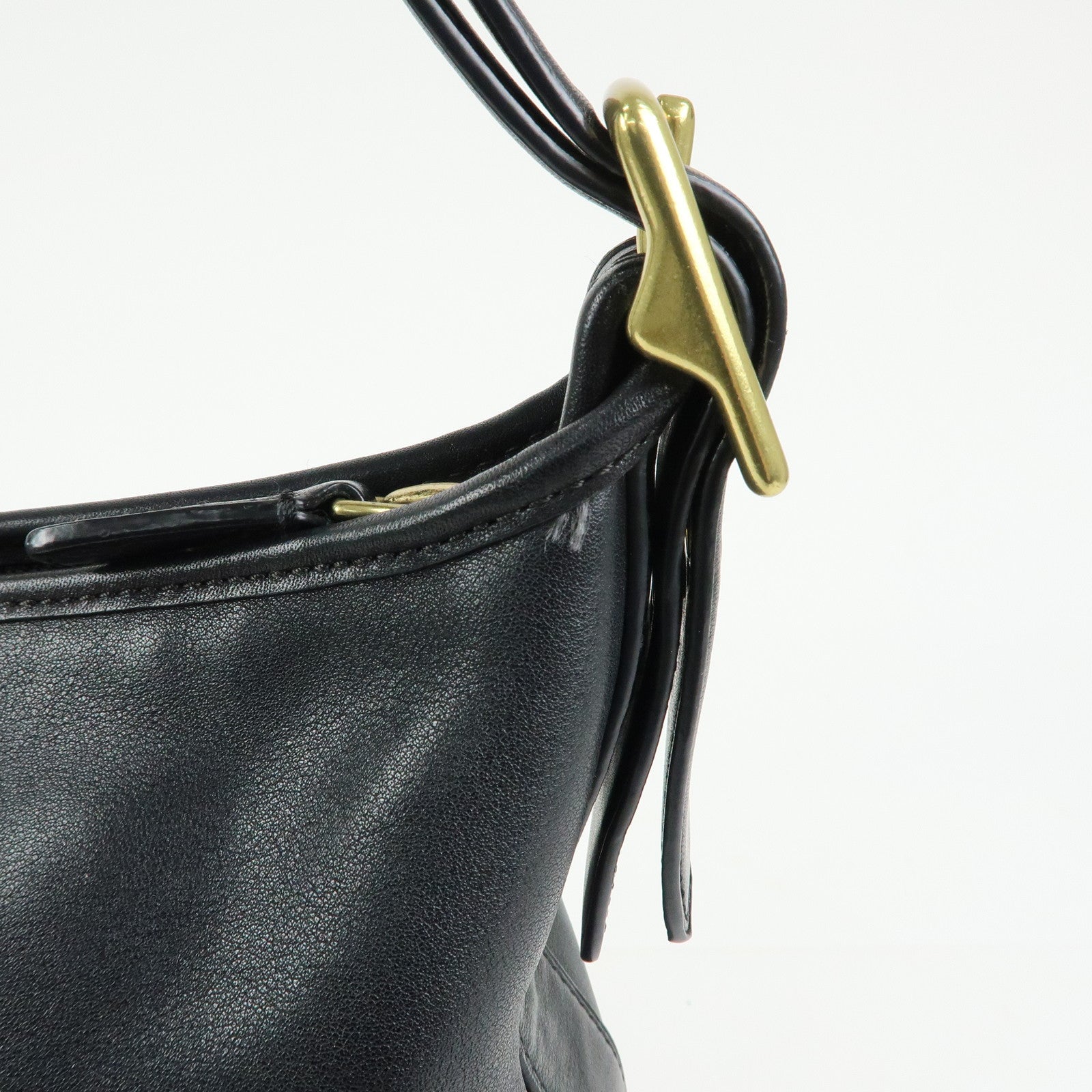 COACH Leather Shoulder Bag Tassel Charm Black Beige