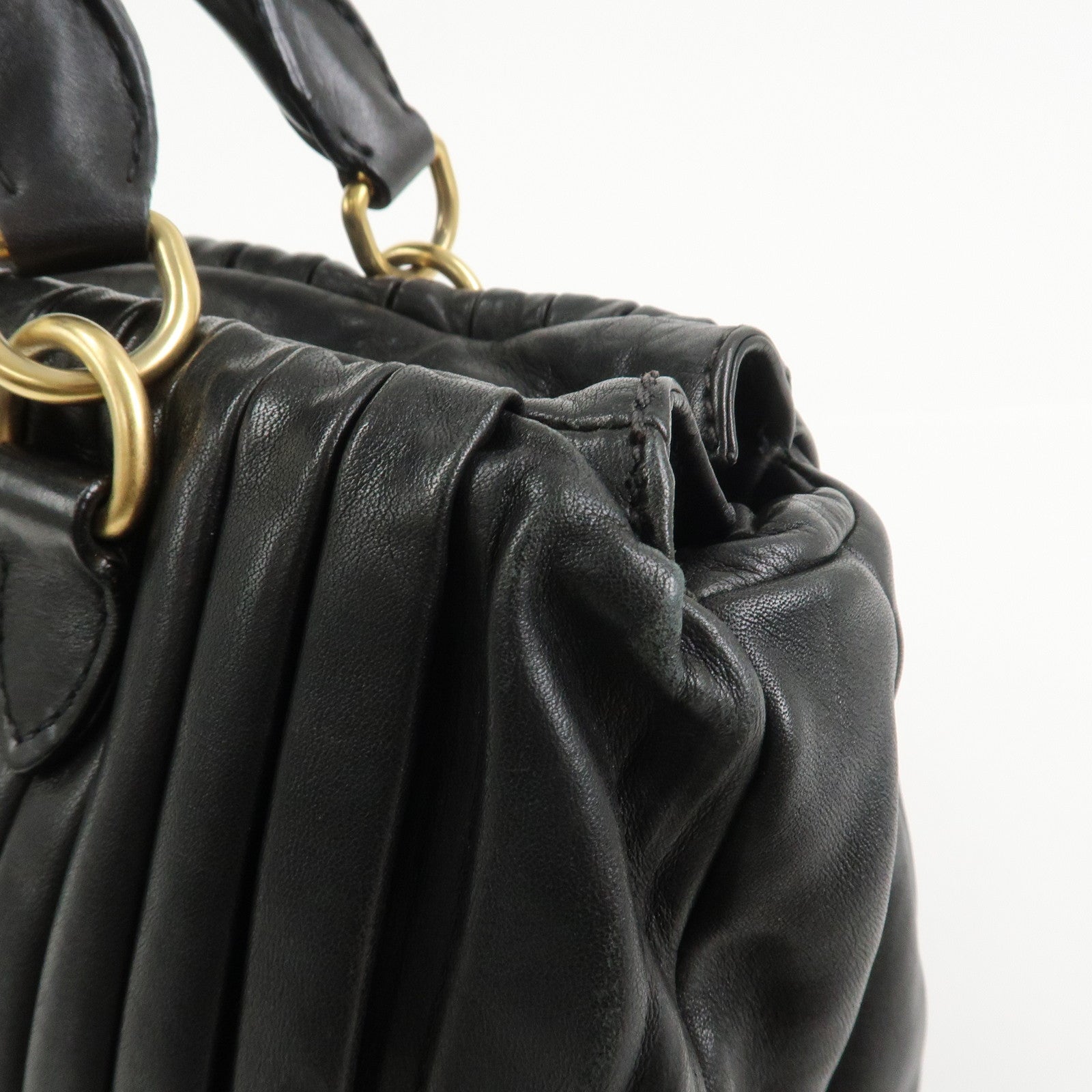 MIU MIU Leather 2Way Bag Hand Bag Shoulder Bag Black