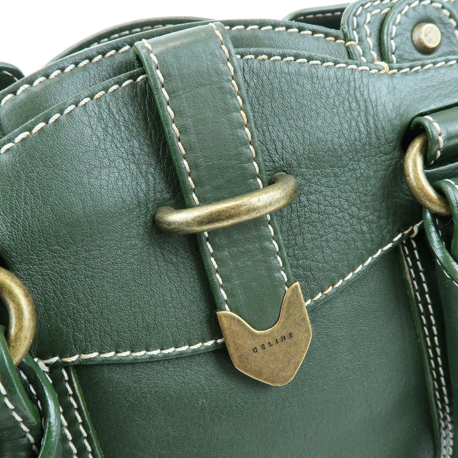CELINE Boogie Bag Leather Hand Bag Tote Bag Dark Green