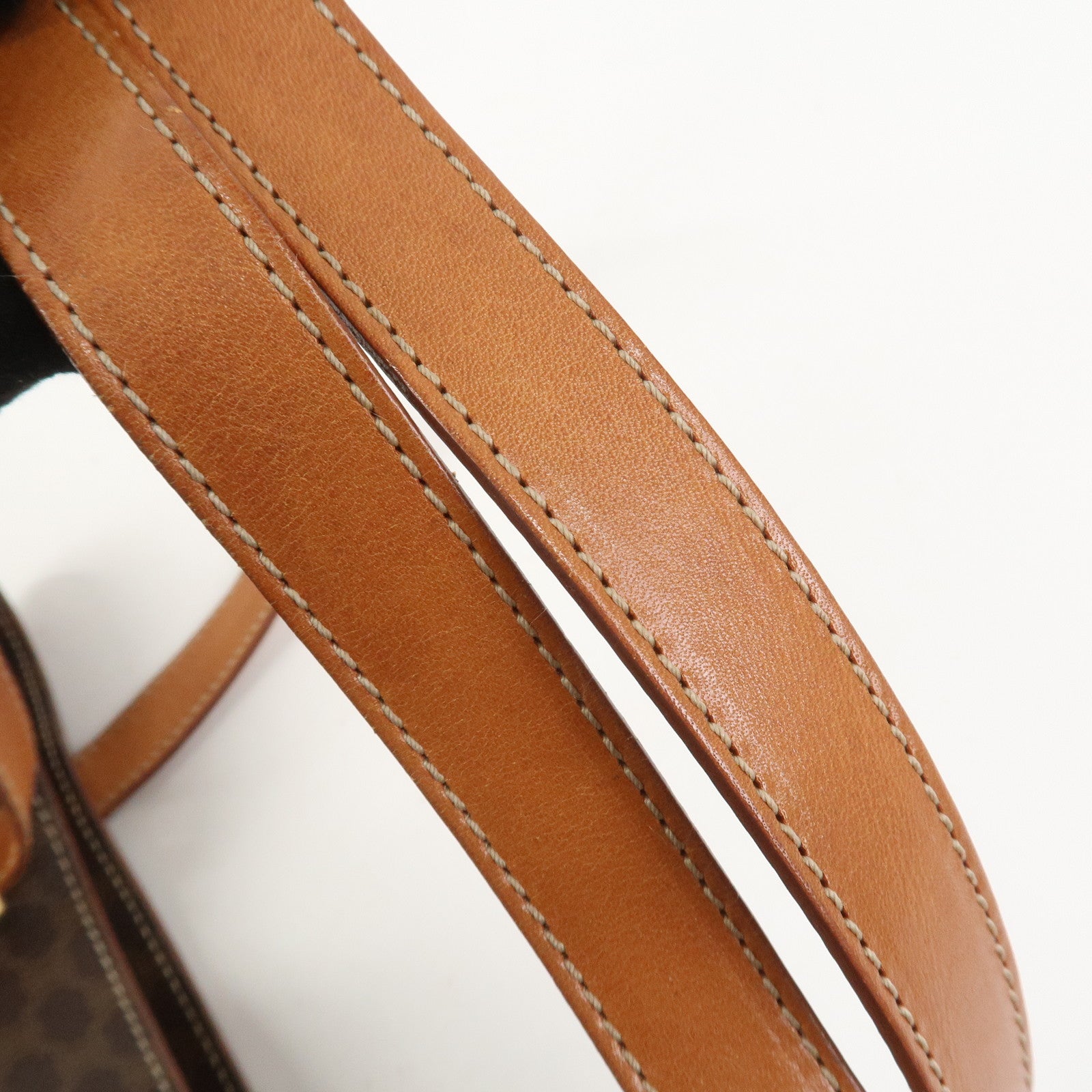 CELINE Macadam PVC Canvas Leather Tote Bag Hand Bag Brown
