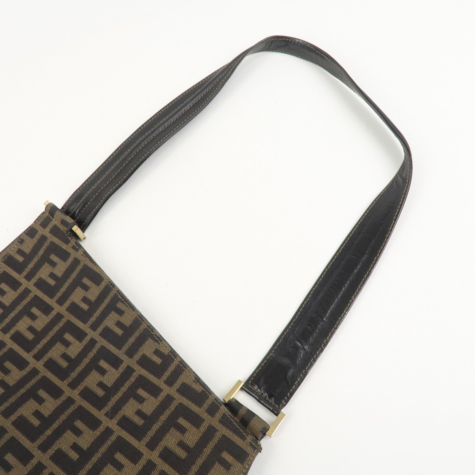FENDI Zucca Canvas Leather Shoulder Bag Hand Bag Brown Black