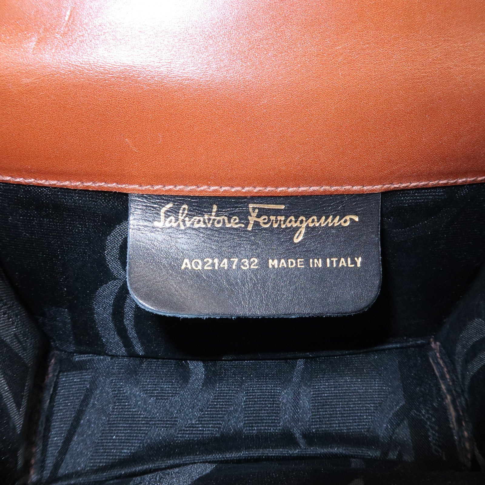 Ferragamo Gancini Leather Chain Shoulder Bag Brown Gold HDW Used