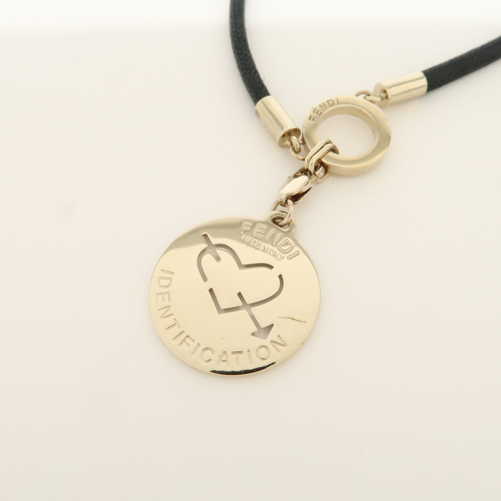 FENDI Logo Metal Necklace Silver Black