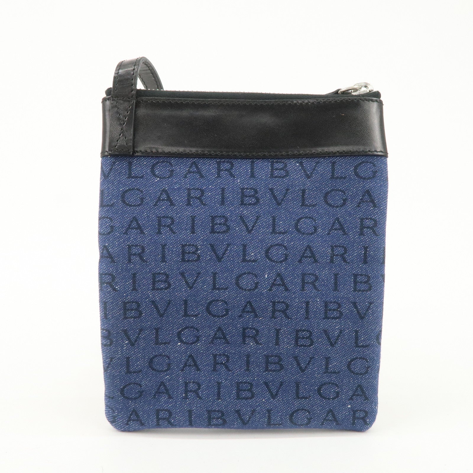 BVLGARI Logo Mania Denim Leather Shoulder Bag Crossbody Bag Blue