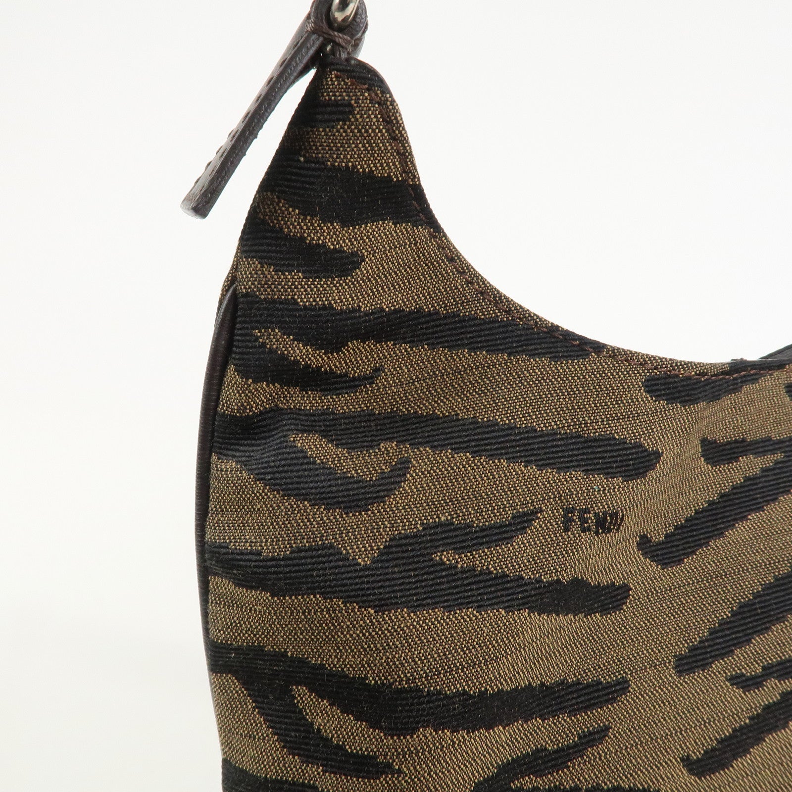 FENDI Canvas Leather Shoulder Bag Hand Bag Zebra Motif 8BR279