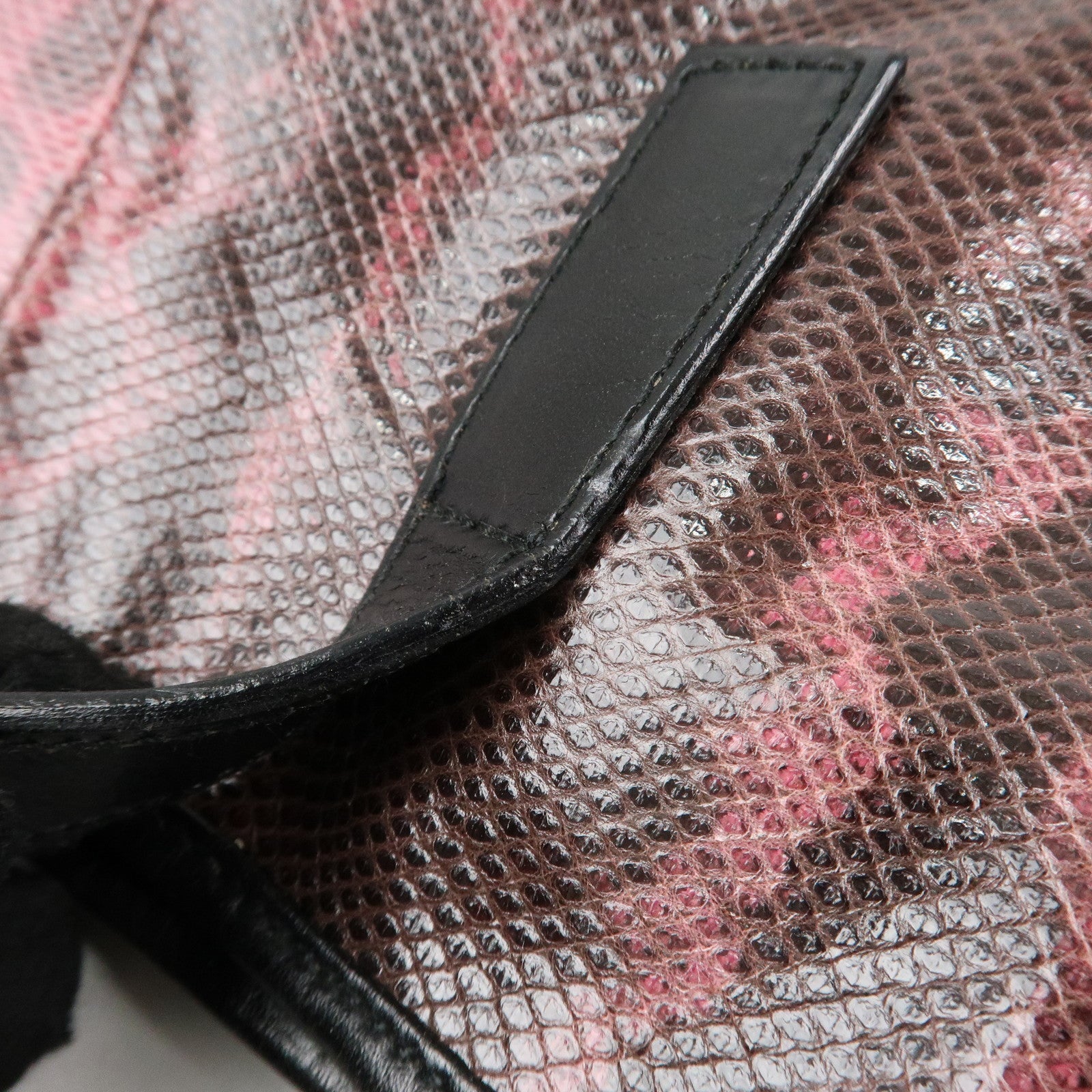 GUCCI Jackie Leather Python Shoulder Bag Black Pink 001.3306.3444 Used