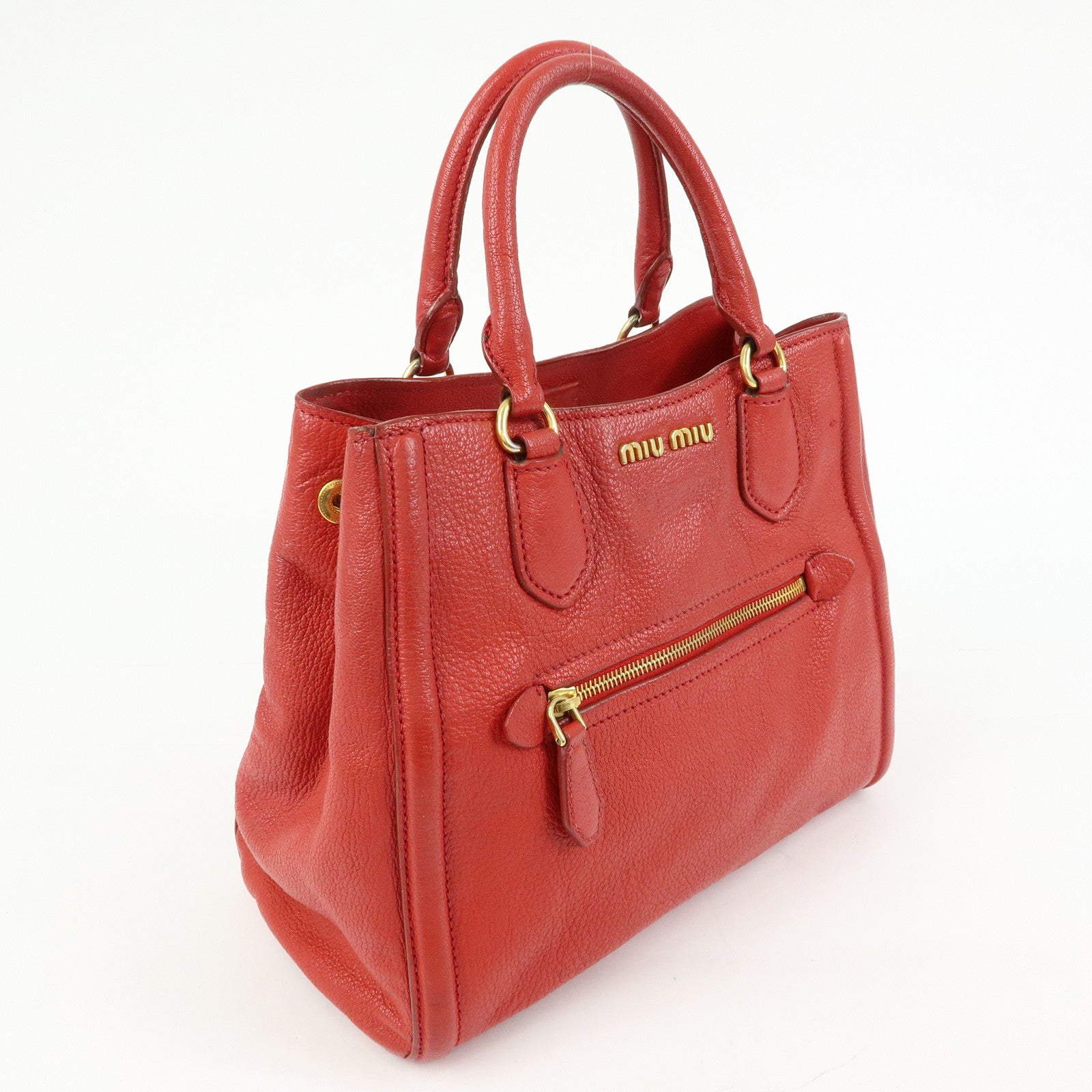 MIU MIU MADRAS Leather 2Way Bag Hand Bag Shoulder Bag Red
