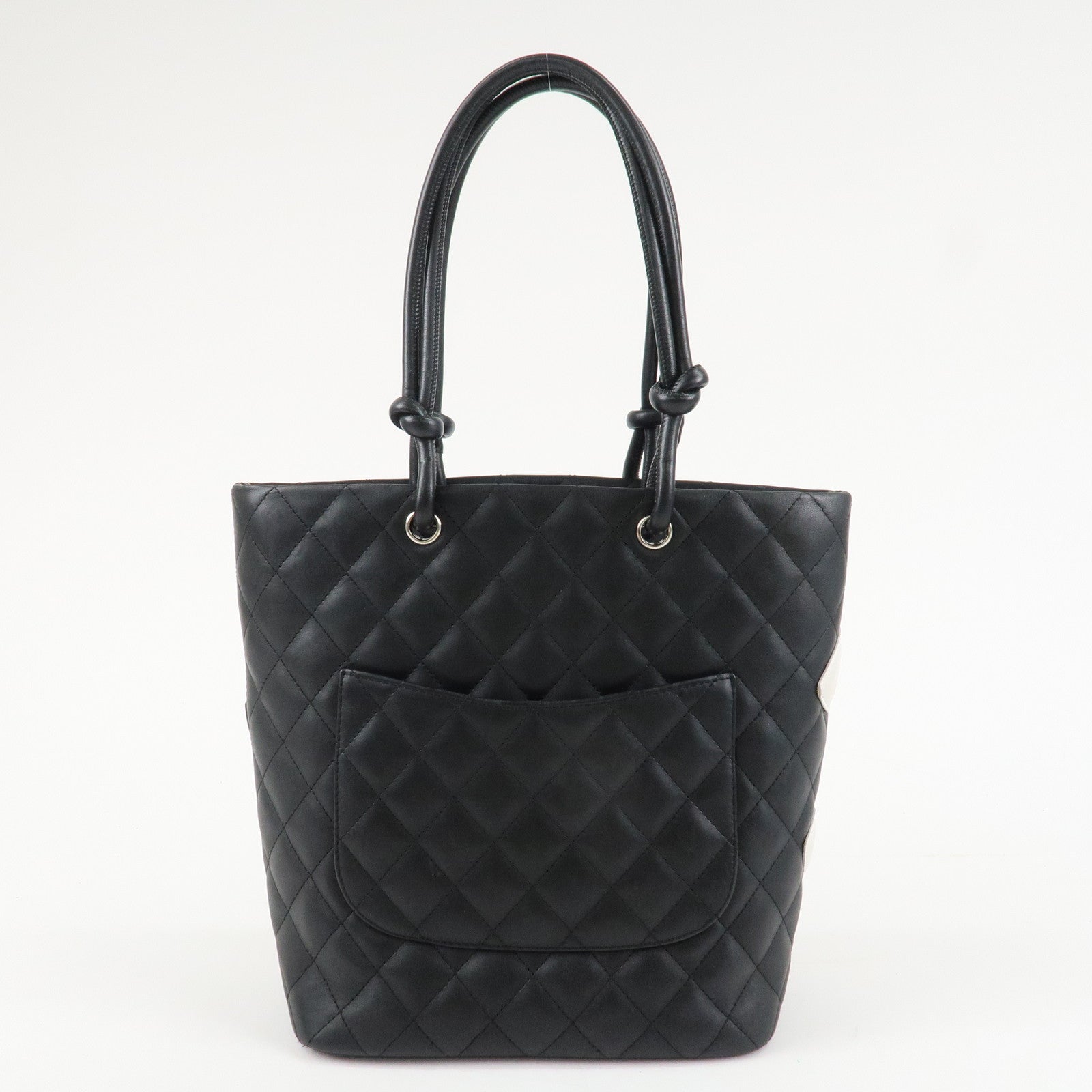 CHANEL Cambon Line COCO Mark Lamb Skin Small Tote Bag Black A25166 Used